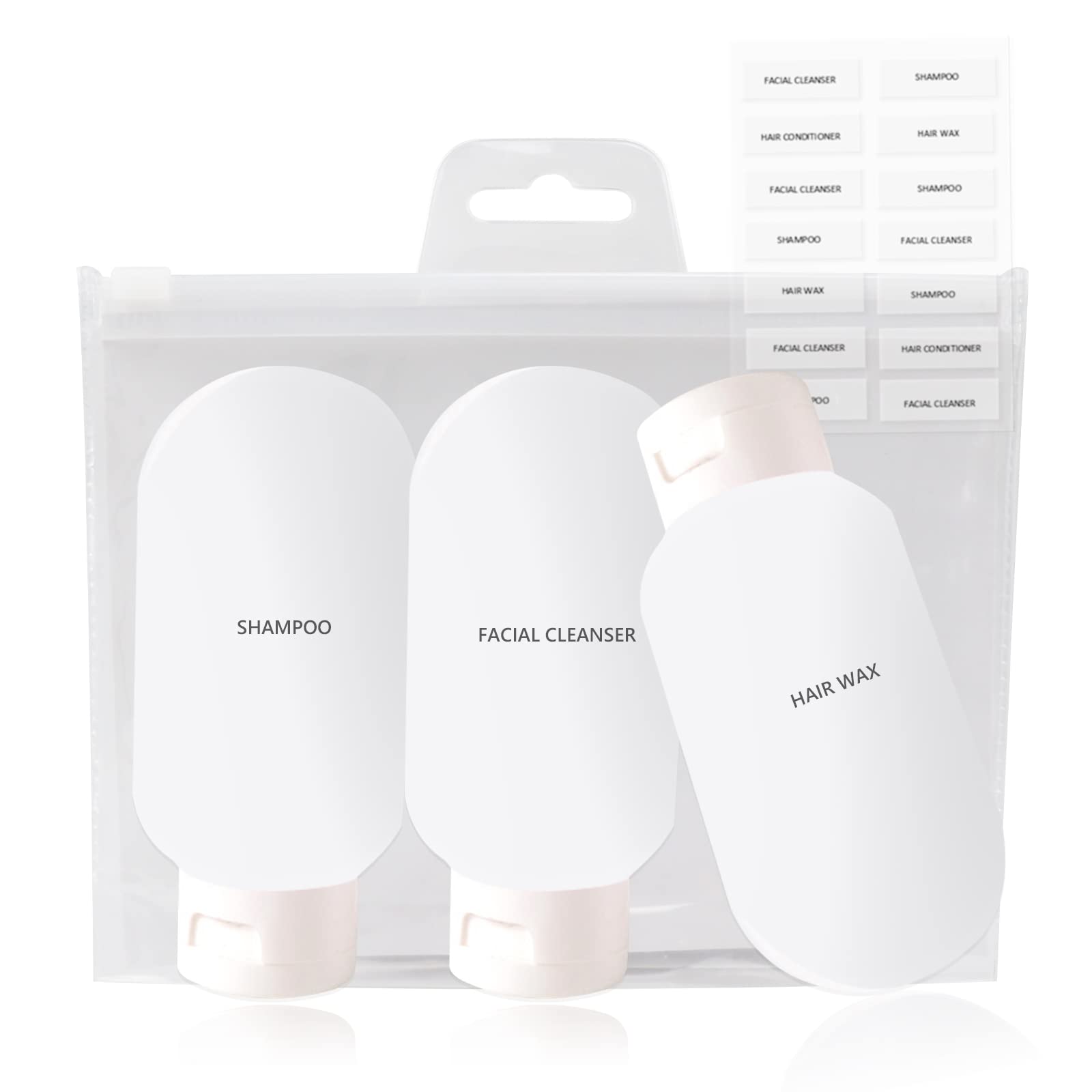 3Pcs 60ml Leak-Proof Travel Bottles Set with Stickers & Transparent Bag - Squeezable TSA Approved Toiletry Containers for Shampoo, Soap & Cosmetics | Perfect for Air Travel, Gym & Vacation Essentials