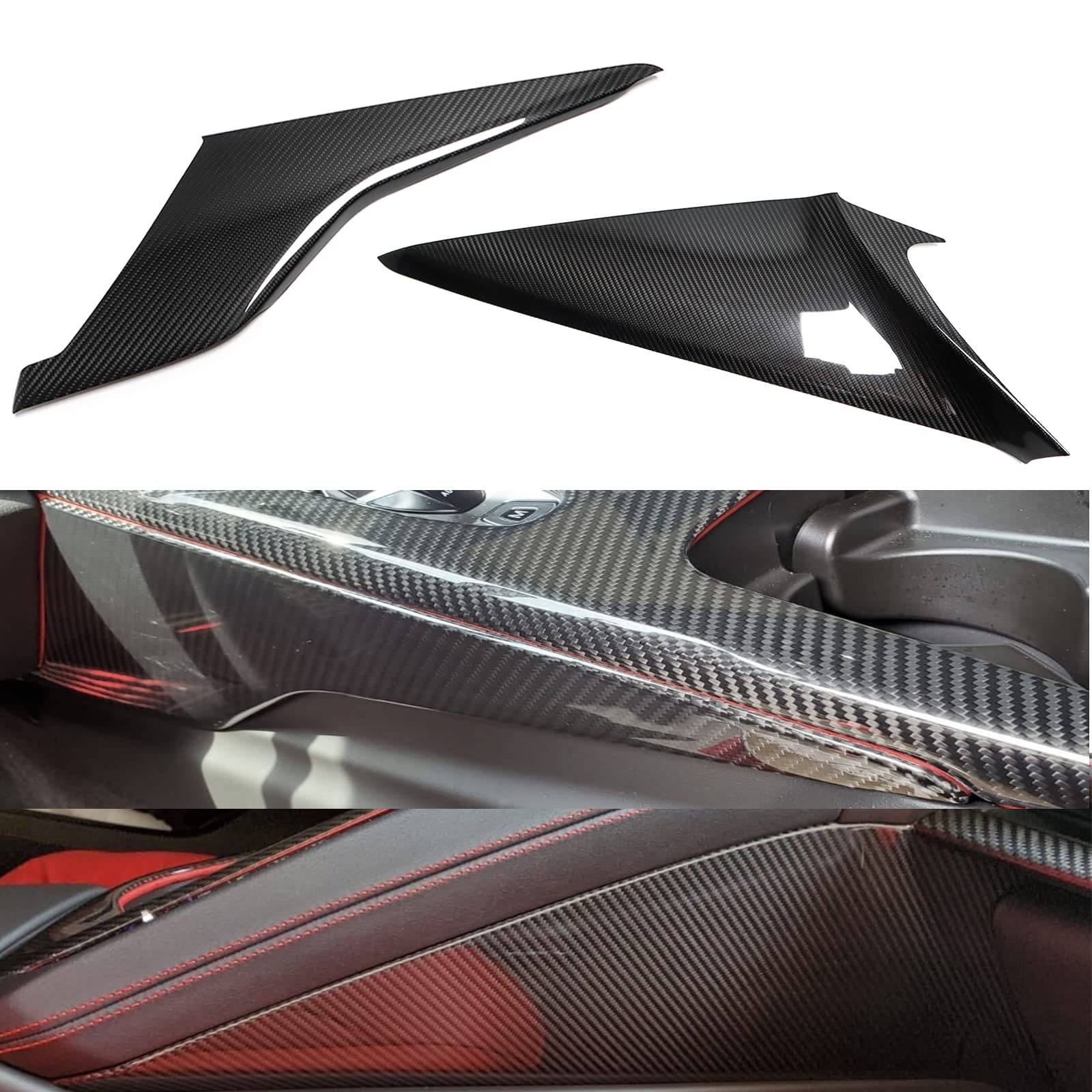 2Pcs Genuine Carbon Fiber Center Console Cover for C8 Corvette Z51/Z06/ZR1 Coupe & Convertible HTC (2020-2024) - Interior Trim Upgrade & Gear Control Panel Protector | Perfect for Daily Driving & Car Shows
