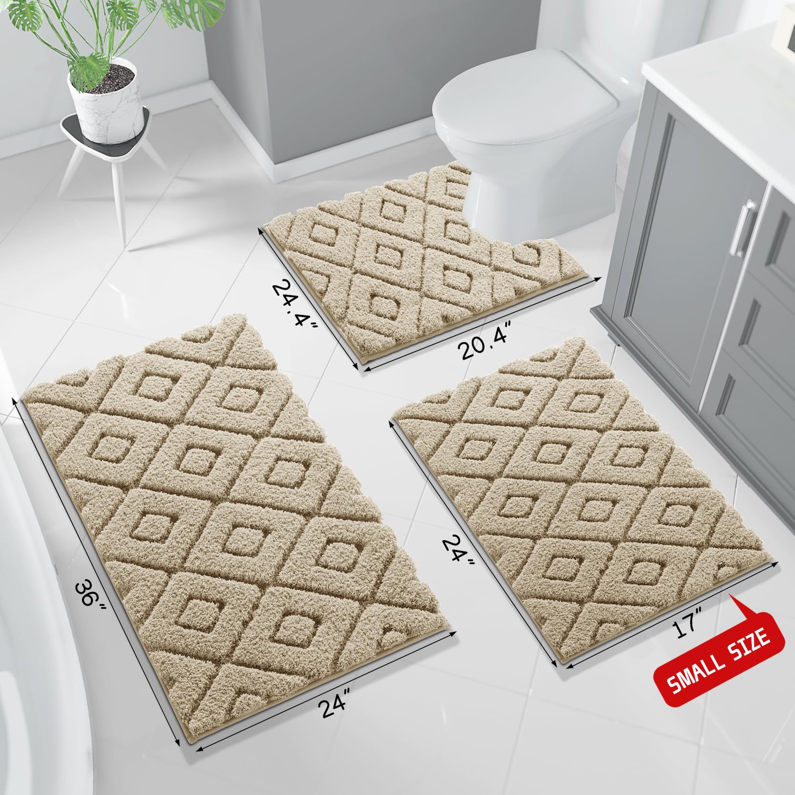 Yimobra Extra Soft Fluffy Absorbent Microfiber Bathroom Rugs - Non-Slip Plush Shaggy Shower Mat for Bathroom Floor, Bathtub & Laundry - Machine Washable 24