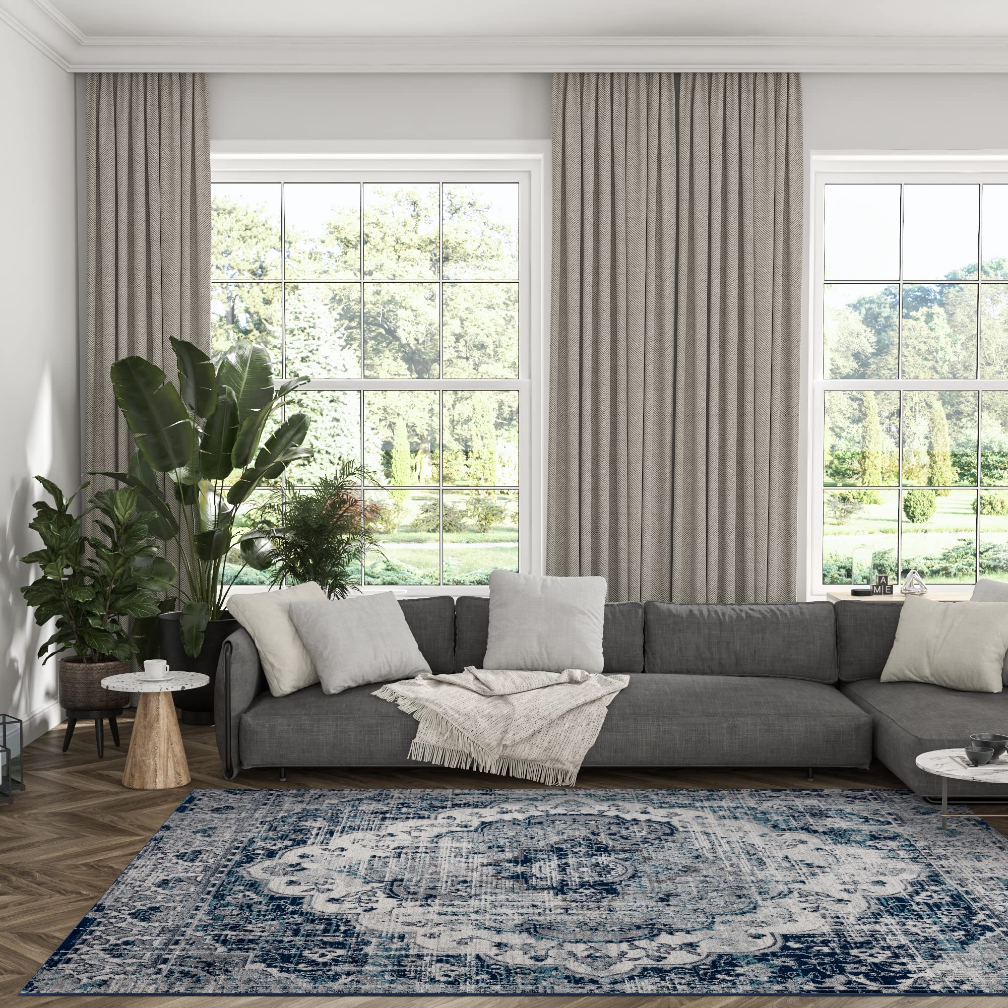 Britney Blue 5x7 Area Rug - Soft Modern Living Room Rug, Dining Room & Bedroom Carpet - Non-Slip Indoor Entryway Runner - Traditional Medallion Design for Home Decor - Perfect for Hallways, Foyers & Cozy Spaces