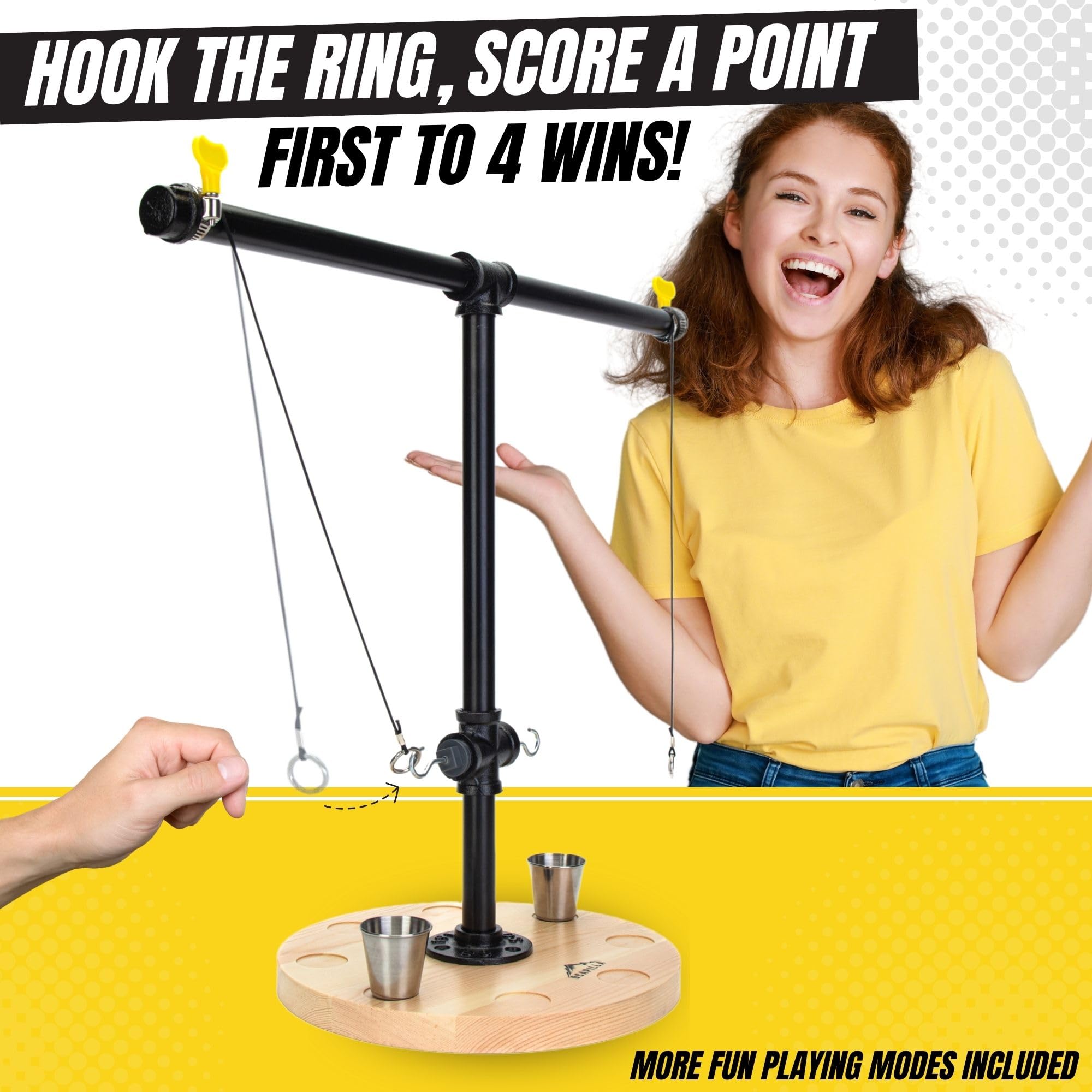 Hook and Ring Battle Game Set - Large 21x17 Inch Tabletop Ring Toss Game for Adults & Kids - Fun Drinking Party Game with Scoring Ladder & Shot Glasses - Perfect for Indoor/Outdoor Gatherings, BBQs, and Family Game Nights