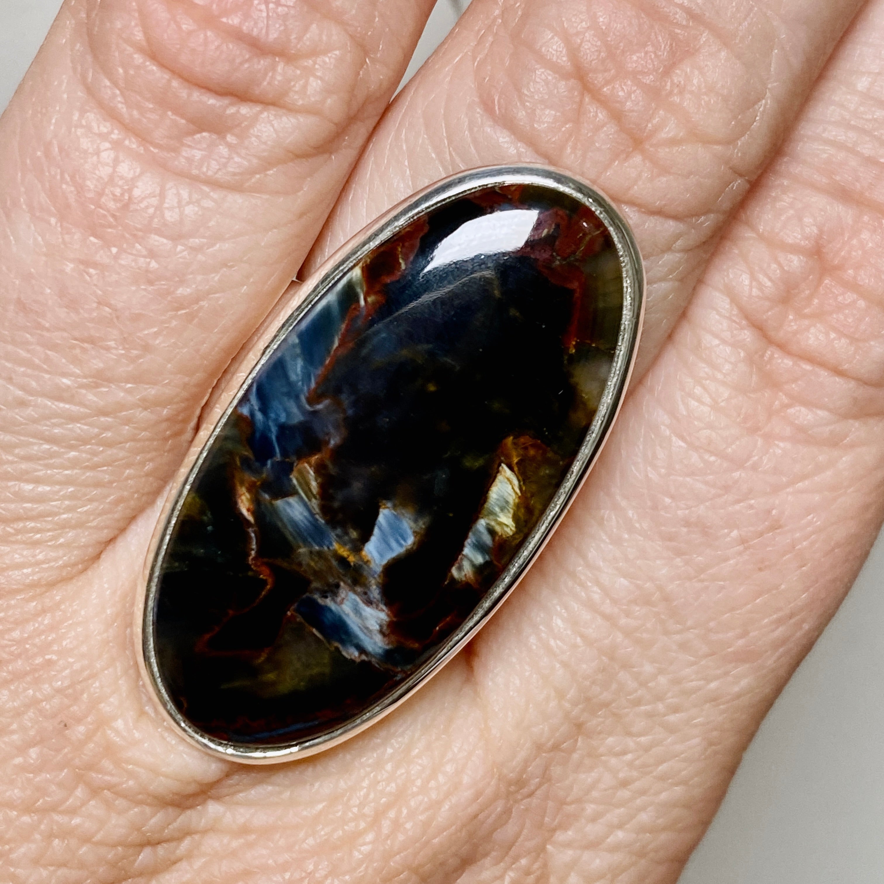 Pietersite Oval Cabochon Ring - Size 8 - Natural Stone Jewelry - PRGJ898 - Perfect for Boho Fashion & Spiritual Healing