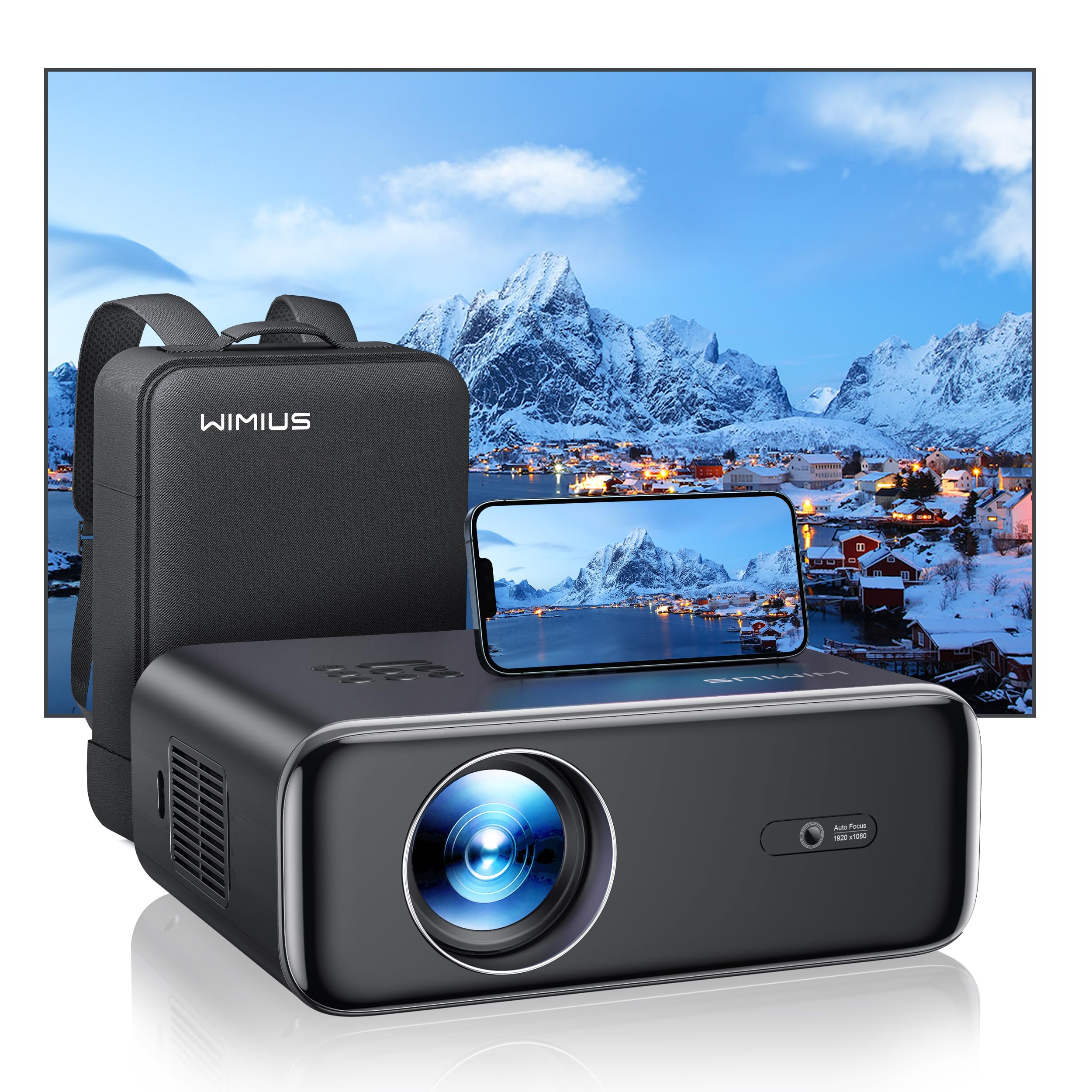 Auto Focus & Keystone Projector - 30000 Lumen WiFi 6 Bluetooth Full HD 1080P Portable Projector with 4K Support, 4D/4P Keystone Correction, 50% Zoom, 300