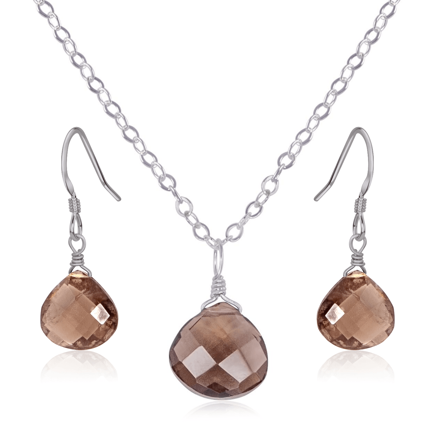 Elegant Smoky Quartz Teardrop Earrings and Necklace Set for Women - Perfect for Weddings, Parties & Everyday Wear
