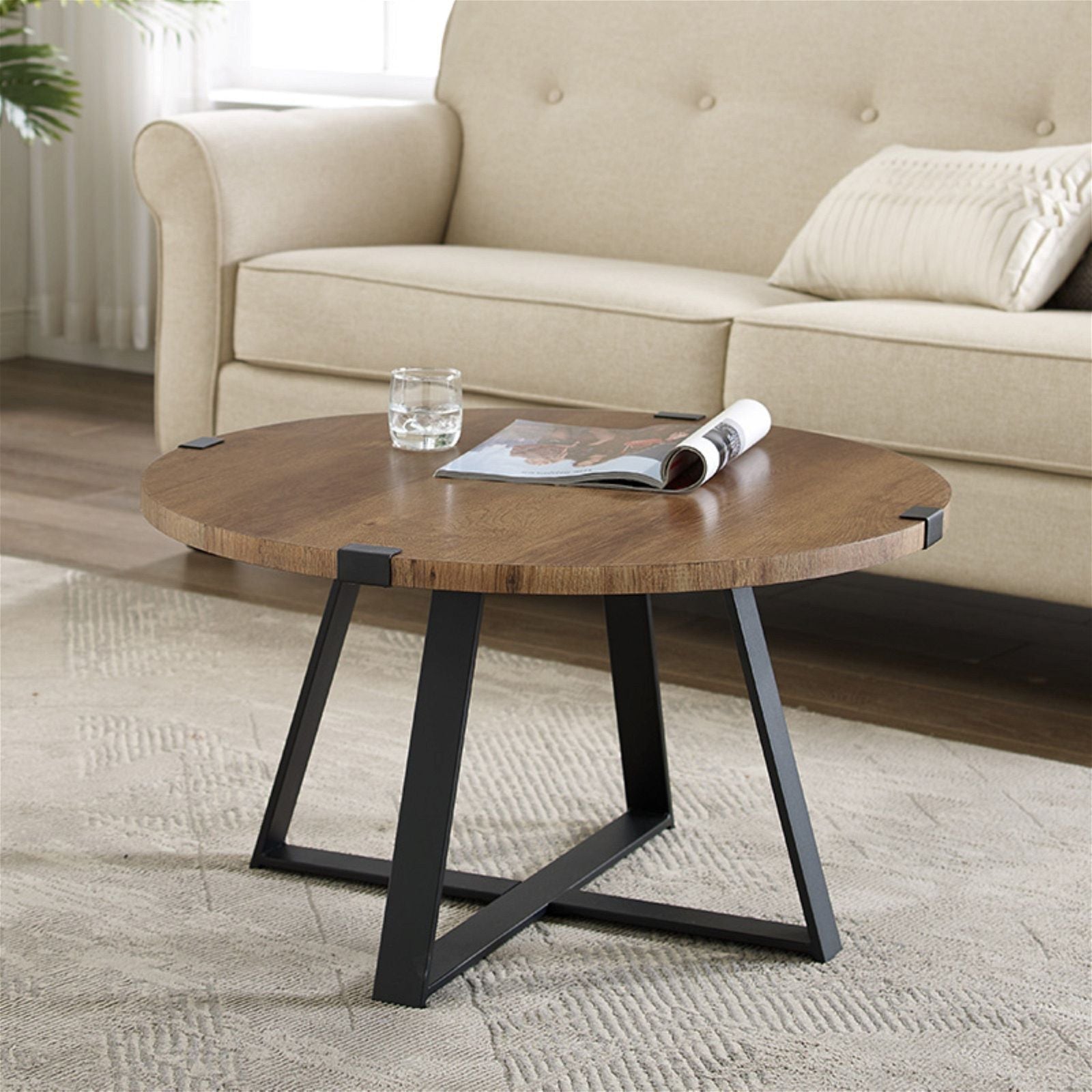 Criterion Dark Oak Capri Round Coffee Table - Modern Living Room Centerpiece for Home Decor