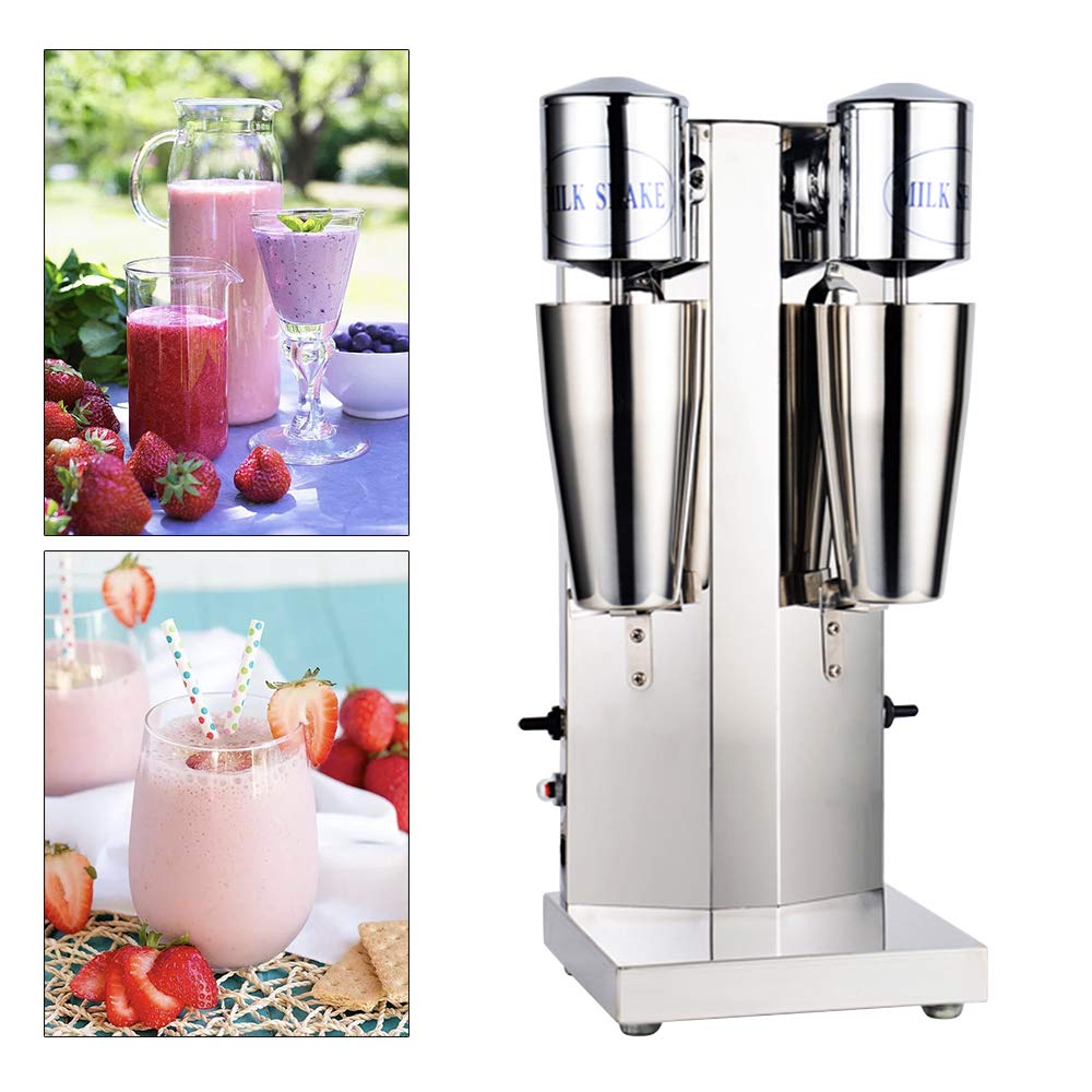 Commercial Stainless Steel 110V Milk Shake Maker - 180W Double-Head Protein Shakes & Smoothie Blender for Home, Gym, Coffee Shop & Restaurant Use