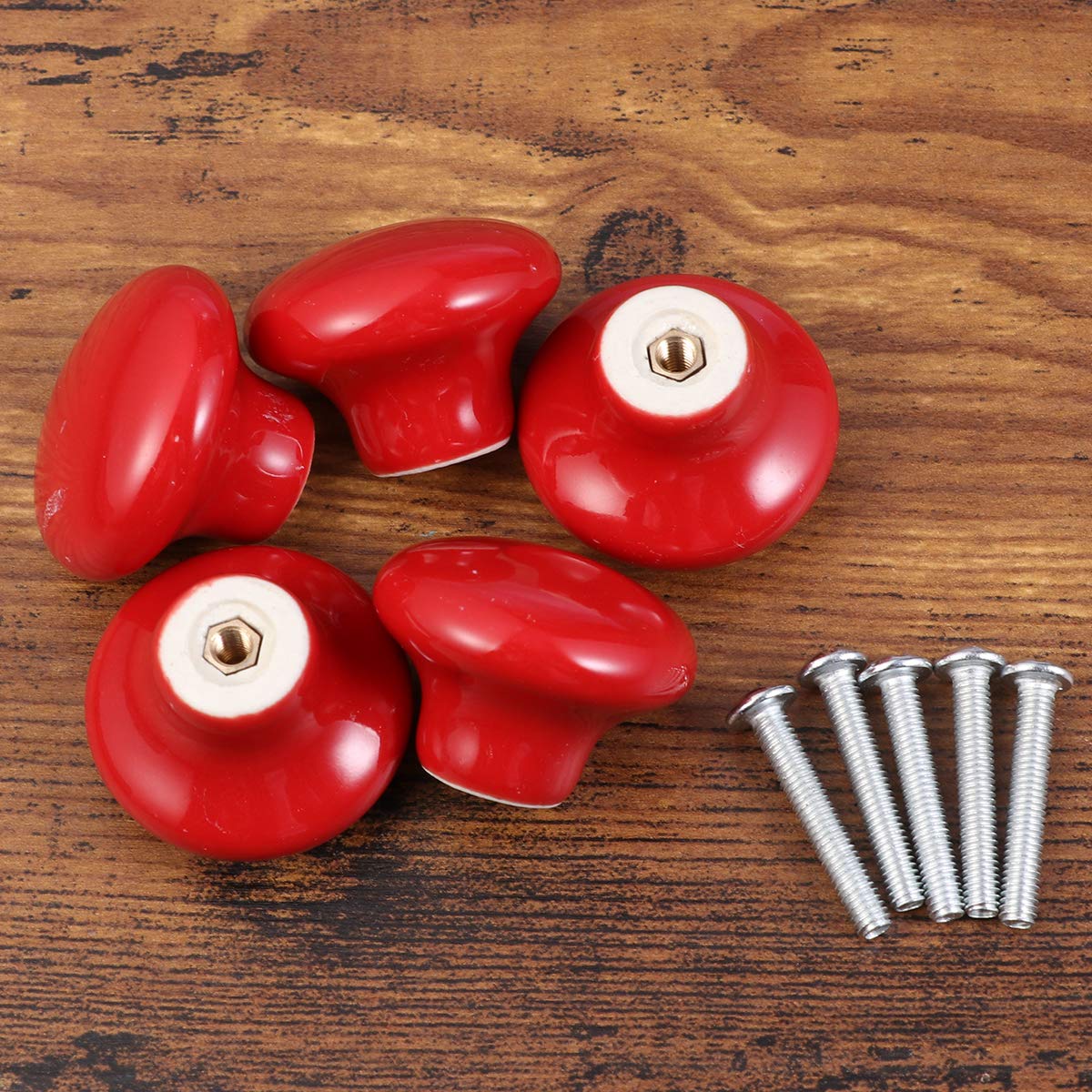 VORCOOL 5-Pack Ceramic Cabinet Knobs - Durable Round Drawer Pull Handles for Kitchen Cabinets & Cupboards (Red) - Perfect for Home Renovation & DIY Furniture Upgrades