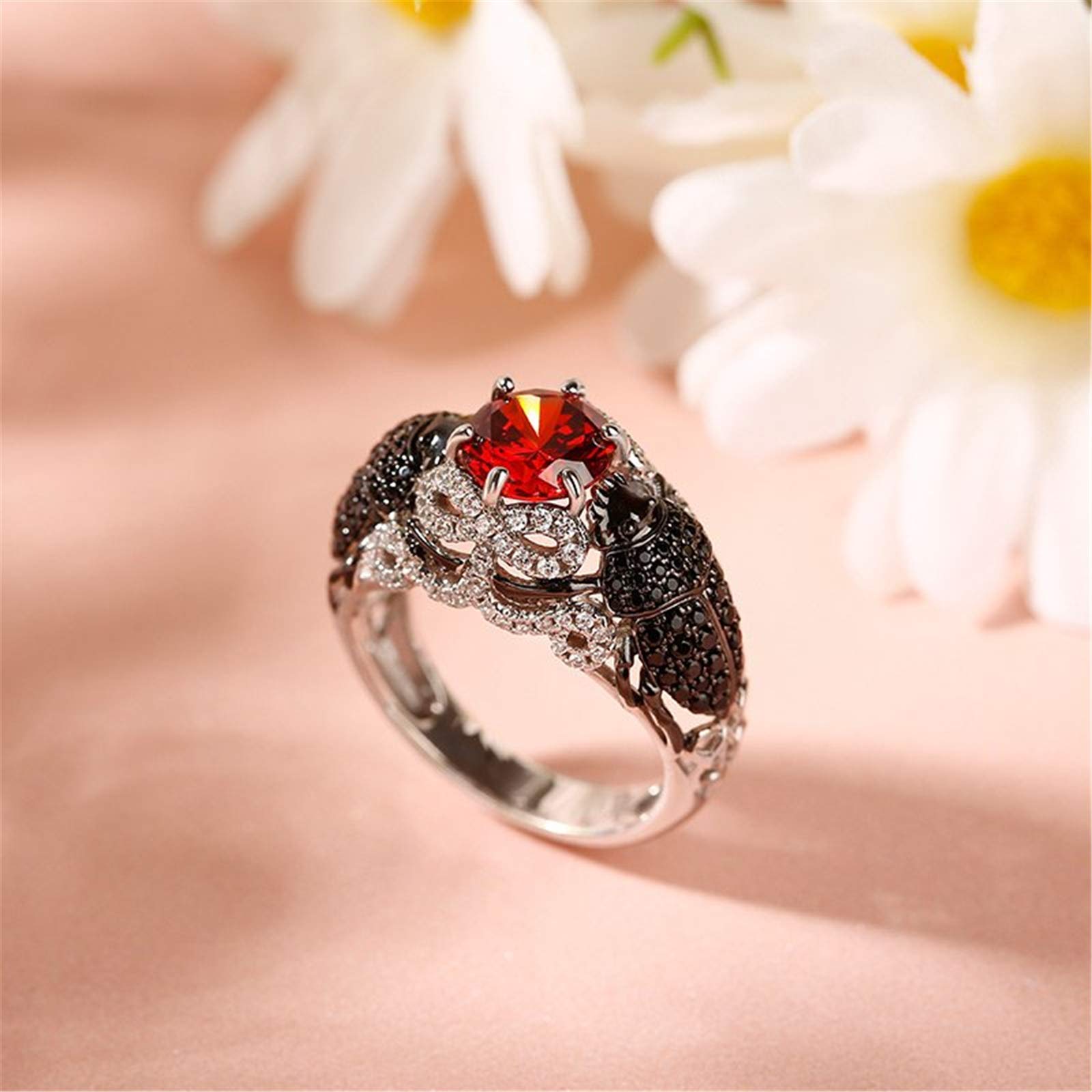 Jeulia Sterling Silver Insect Magic Scarab Ring for Women - Round Cut Elegant Jewelry for Wife, Girlfriend, Engagement, Wedding, Anniversary, Christmas & Birthday Gift - Comes with Jewelry Box - Perfect for Everyday Wear, Special Occasions & Fashion Accessories