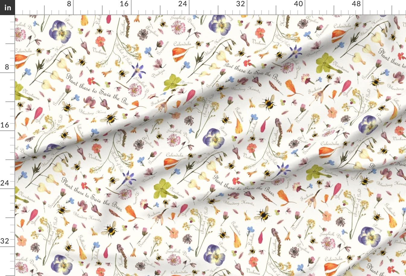 Eco-Friendly Bee Pollinator Awareness Printed Minky Fabric by The Yard - Soft Plush Material for Sewing Baby Blankets, Quilt Backing & DIY Home Decor Projects - Perfect for Nursery, Gift Making & Sustainable Crafting