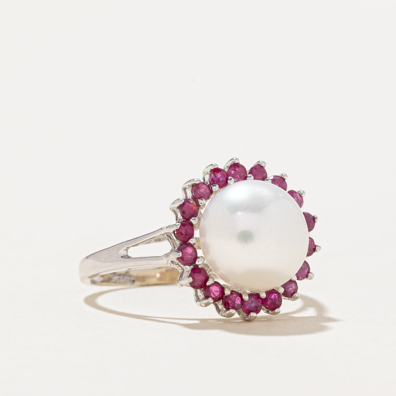 14K Ruby & Pearl Halo Ring - 0.27ctw Natural Gemstone Engagement Ring, Size 5 - Perfect for Valentine's Day, Anniversary & Wedding Gift