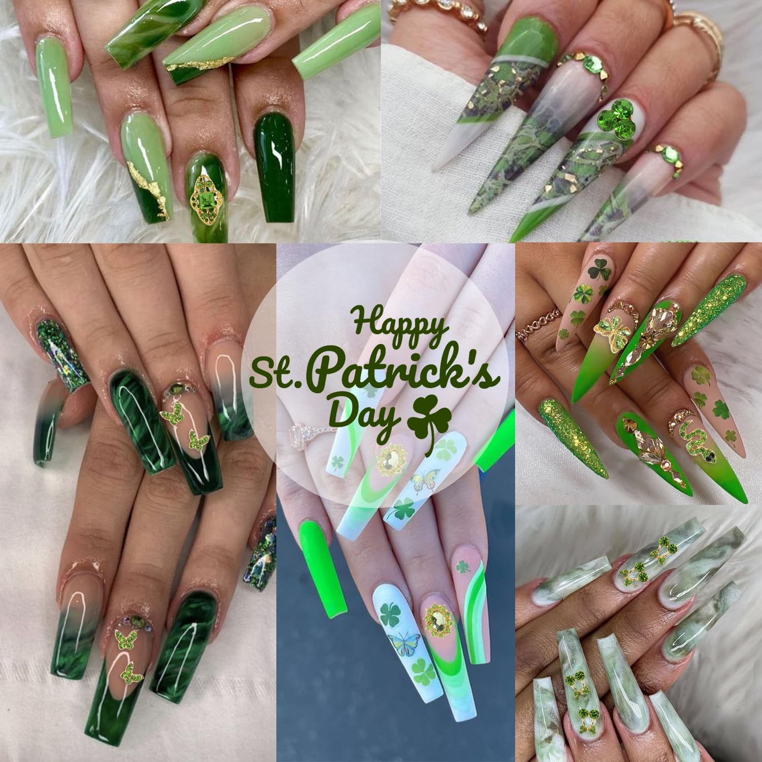 30Pcs Green Rhinestone Nail Charms - 3D Butterfly & Bow for St Patrick’s Day Nail Art