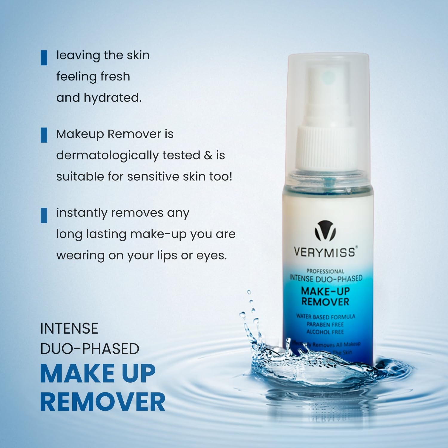 Verymiss Intense Duo-Phased Makeup Remover - Oil & Water Formula for Waterproof & Longwear Makeup | Gentle Eye & Face Cleanser for Sensitive Skin | Perfect for Daily Use & Travel