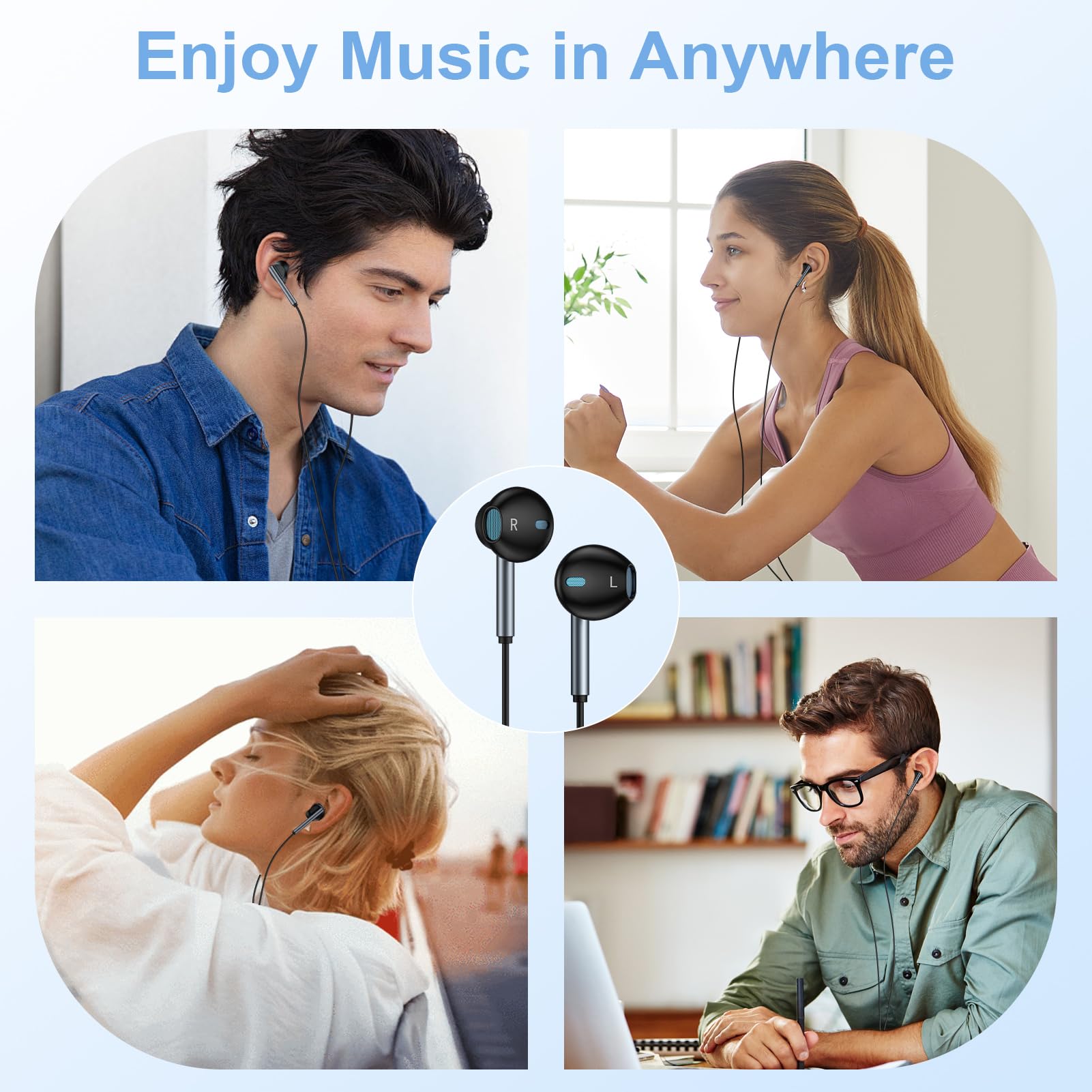 USB Type C Wired Headphones with Microphone & Volume Control - HiFi Stereo Earphones for iPhone 16/16 Pro Max/16 Plus/15, iPad Pro/Air 5/4, Samsung Galaxy S25 Ultra/S25/S24/S23/S22 - Perfect for Gaming, Music & Calls