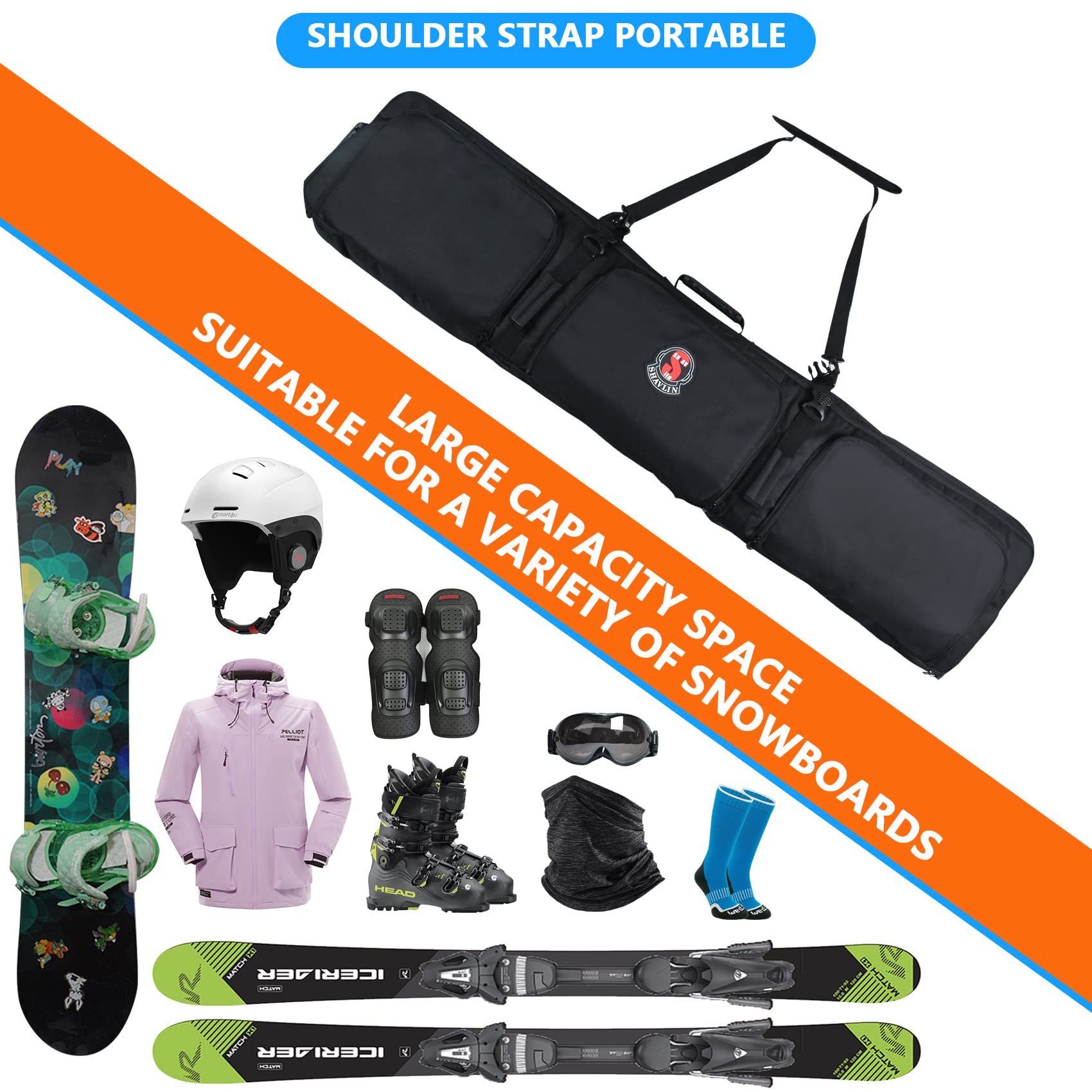 **600D Waterproof Padded Snowboard Travel Bag with Wheels - 166cm Durable Ski & Snowboard Carrier for Air Travel, Skis, Boots, Outerwear & Gear | Perfect for Winter Sports & Mountain Adventures**