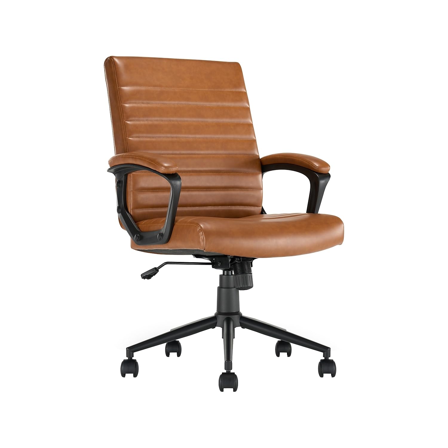 Ergonomic Bonded Leather Swivel Desk Chair with Lumbar Support - Adjustable Height & Tilt - Modern Office Chair for Home & Work (Cognac, CCHR10008A) | Perfect for Long Work Hours, Gaming & Study Sessions