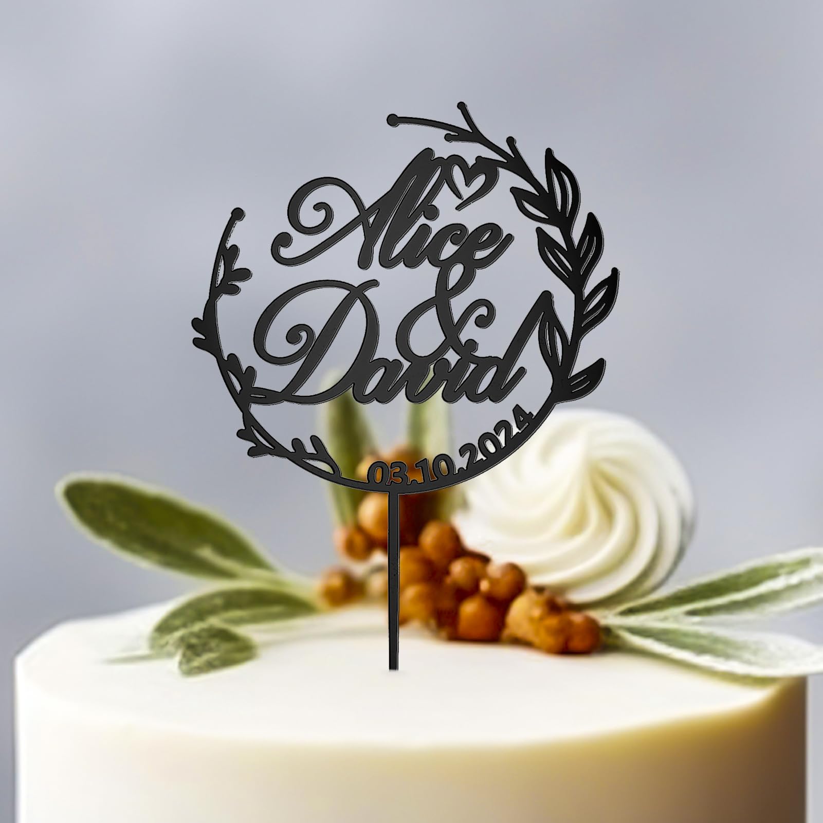 Custom Wedding Cake Toppers with Name & Date - Acrylic Mr & Mrs Cake Topper for Bride & Groom - Anniversary, Engagement & Wedding Cake Decorations (Style3, Black) - Perfect for Wedding Cakes, Anniversary Celebrations & Romantic Events