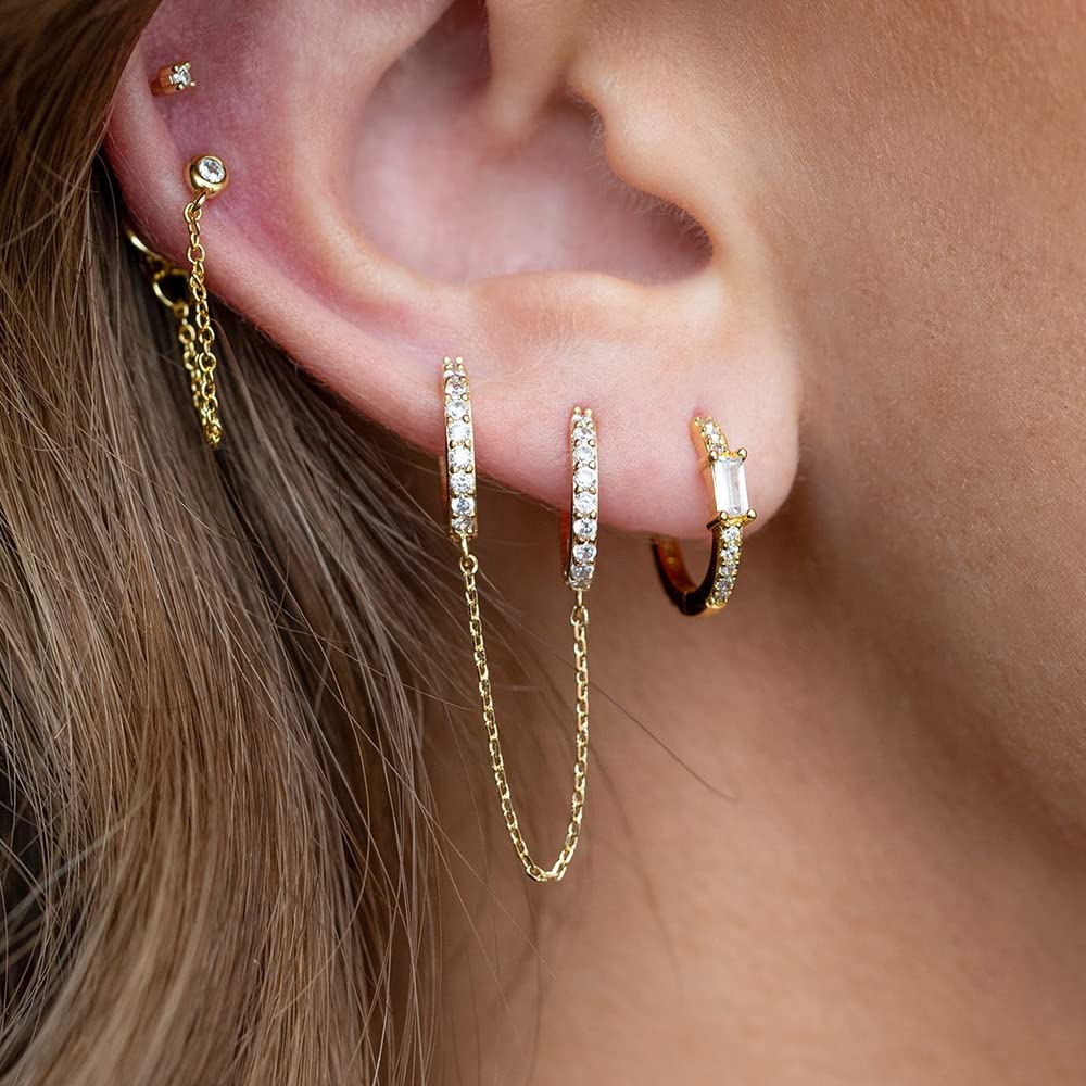 14K Gold Plated Corn Chain Hoop Earrings - Double Piercing Dainty Small Huggie Hoop Minimalist Cuff Earrings for Women | Trendy Jewelry Gift for Everyday Wear, Date Night & Special Occasions