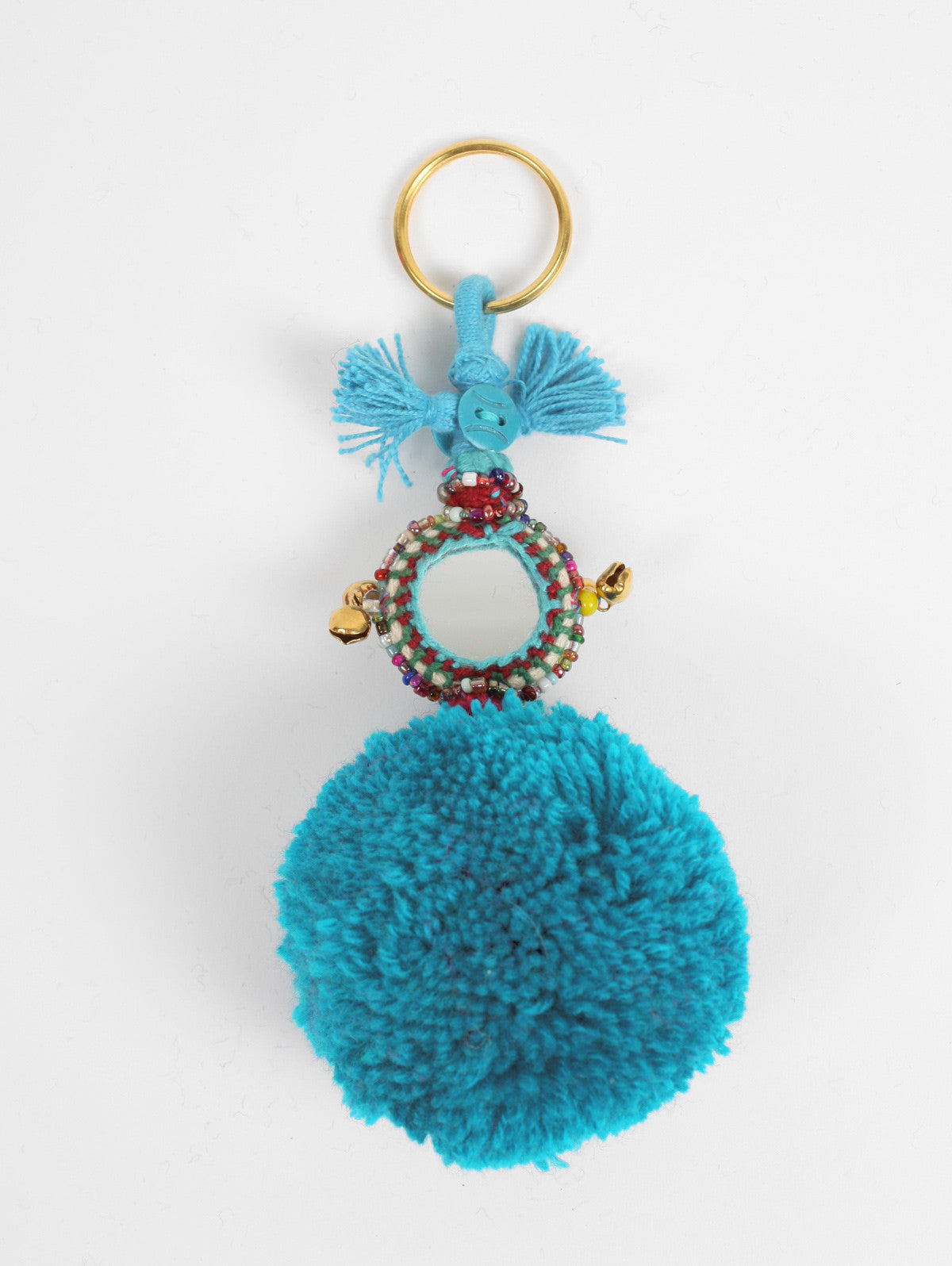 Sky Blue Pom Pom Mirror Keychains - Stylish & Functional Accessories for Keys, Bags, and Gifts | Perfect for Women, Teens, and Everyday Use