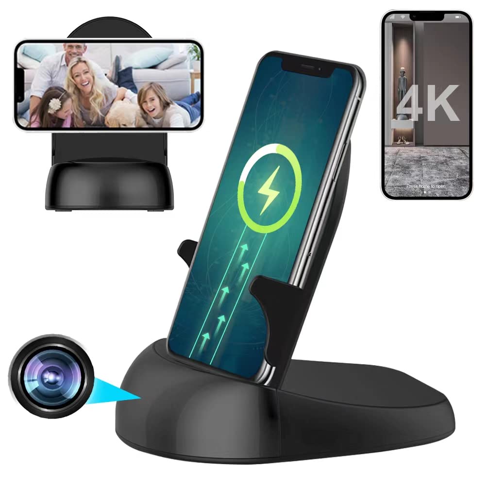 Kgnvfyih Hidden Camera WiFi Wireless Phone Charger - HD1080P/4K Spy Cam with 250° Rotating Lens, Motion Detection, 2.4G/5G Dual Band for Home & Office Security | Perfect for Nanny Cams, Baby Monitoring & Surveillance