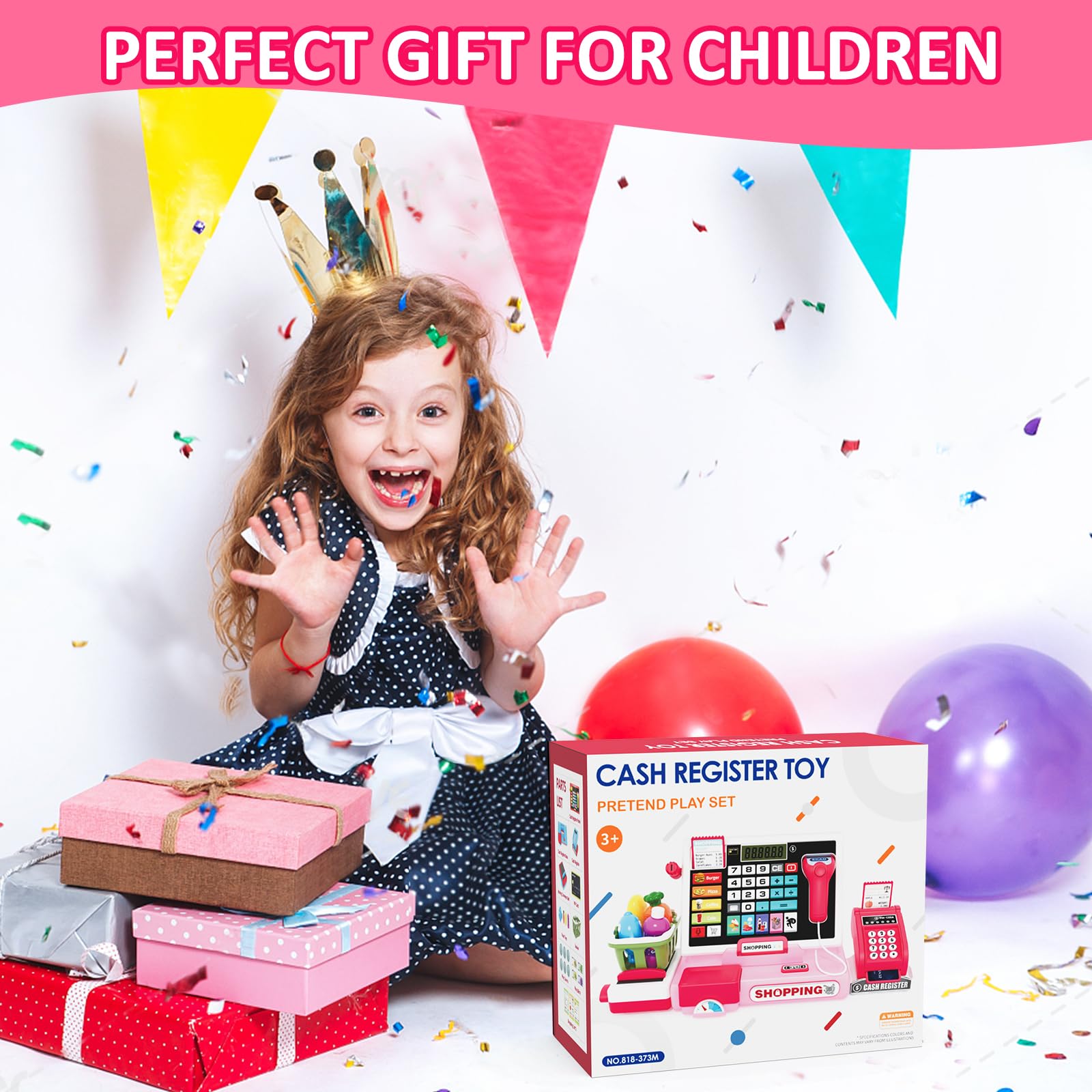 Kids Pretend Play Cash Register Toy with Realistic Calculator, Scanner, Credit Cards & Play Money - Educational Role Play Toy for Toddlers & Preschoolers - Perfect for Birthday Gifts & Classroom Learning (Pink)