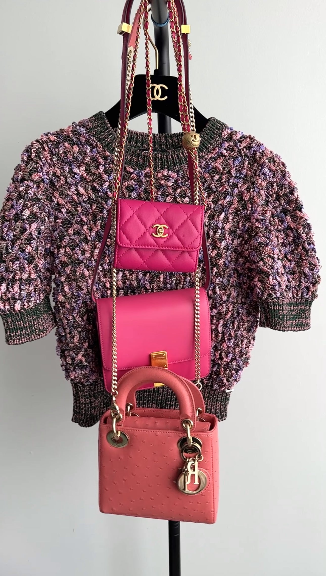 Christian Dior Lady Dior Mini Bag in Pink Ostrich Leather - Luxury Crossbody Purse for Women, Perfect for Evening Parties & Special Occasions