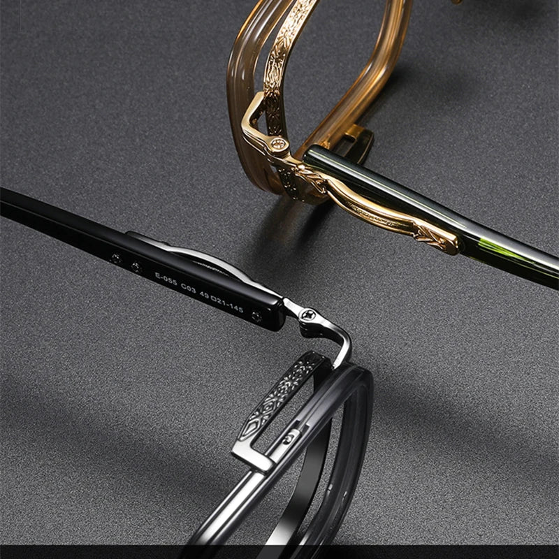 Stylish Black Square Titanium Acetate Eyeglasses for Women - Lightweight Full Rim Glasses Frame 41055 - Perfect for Office, Reading & Fashion Accessories