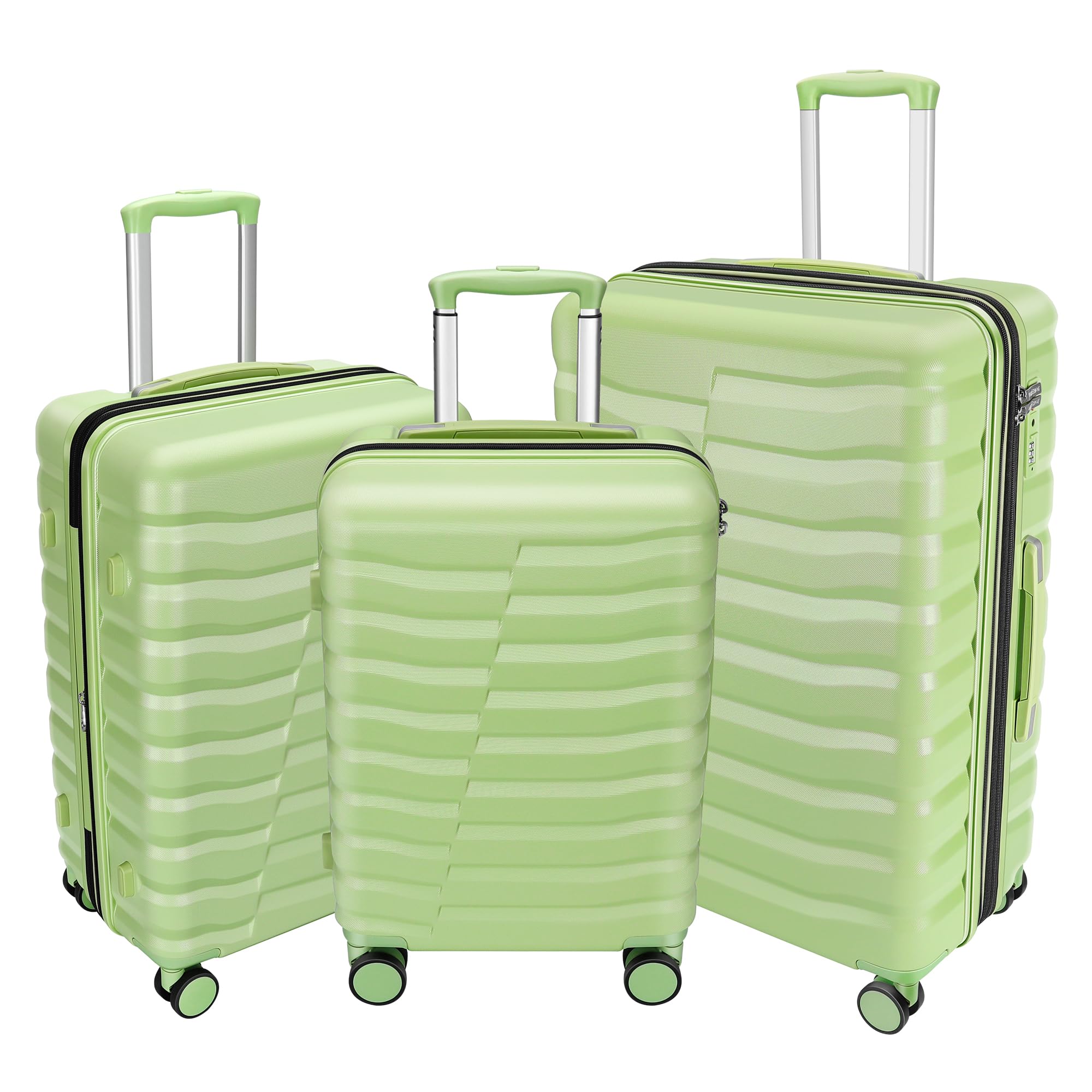 Lightweight ABS+PC Hardside Luggage Set with Spinner Wheels & TSA Lock - 3-Piece Suitcase (20+24+28 inch) in Avocado Green - Perfect for Air Travel, Business Trips & Family Vacations - Durable YKK Zipper & Smooth Mobility