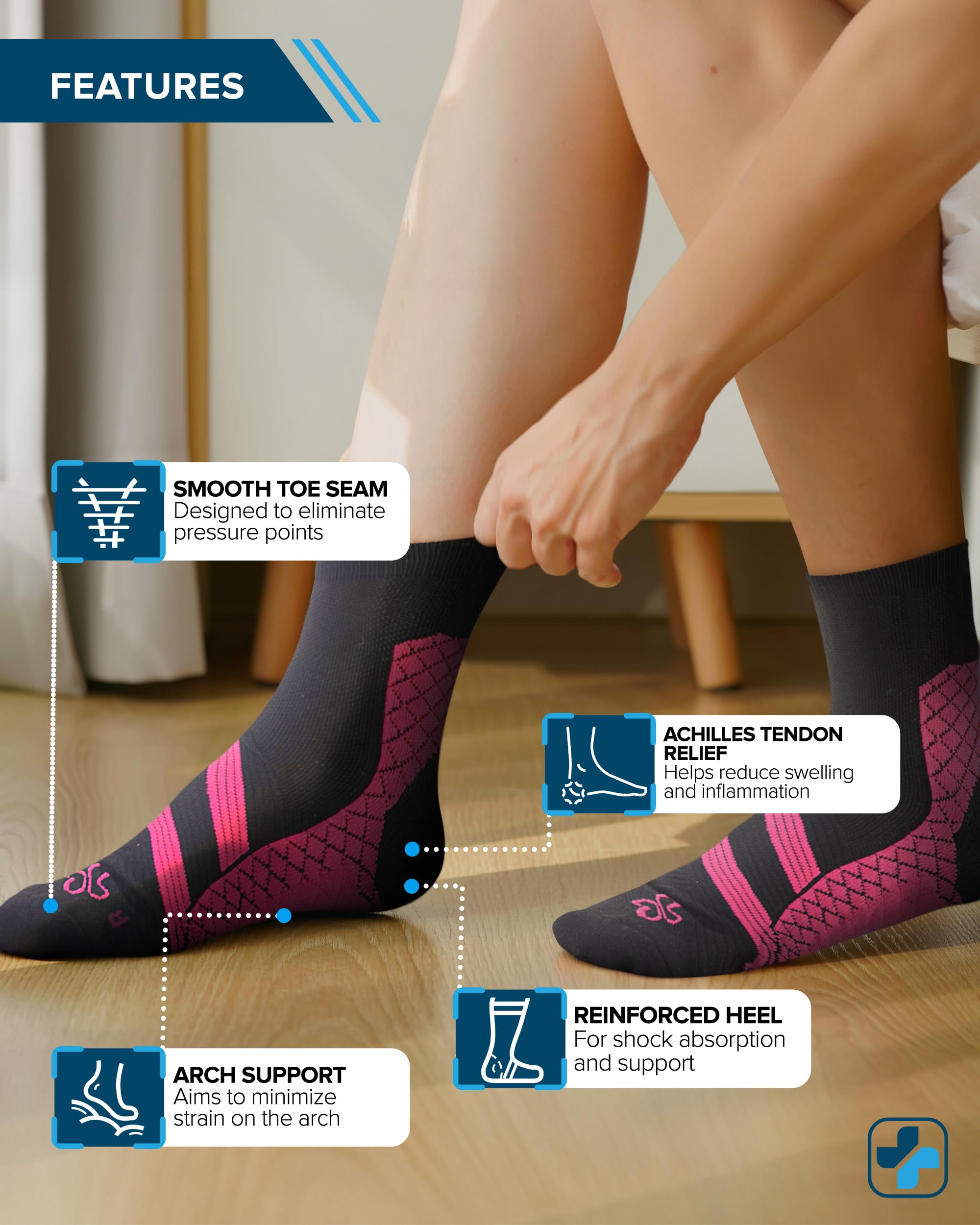 Doctor's Select Plantar Fasciitis Socks - 2 Pairs | Best Compression Socks for Foot Pain Relief & Arch Support | Plantar Fasciitis Treatment Socks for Running, Walking & Daily Comfort
