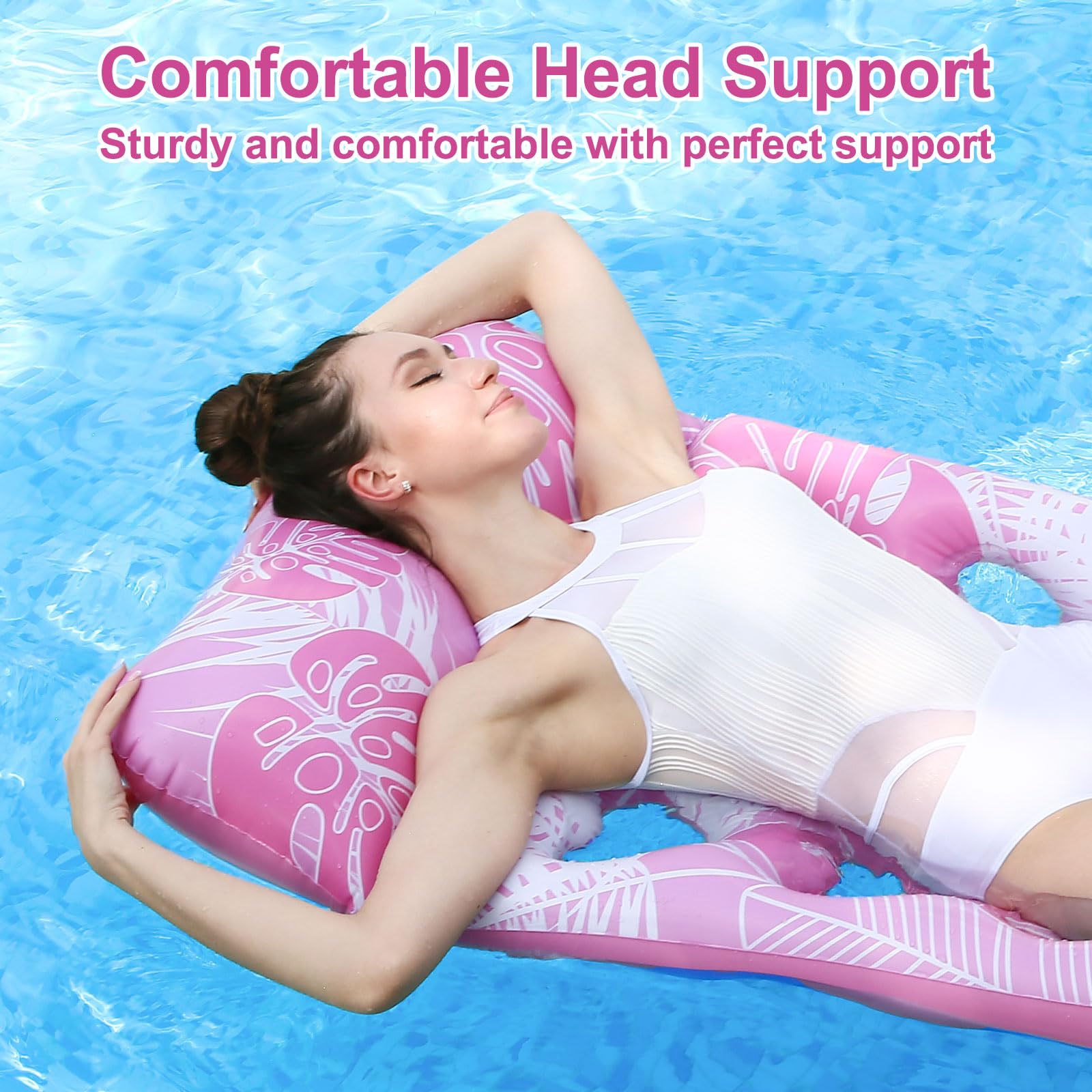 Inflatable Floating Maple Leaf Pool Lounger with Heart-Shaped Holes - Adult Headrest for Relaxing, Sunbathing, Poolside Chairs & Water Beds - Perfect for Swimming Pools, Lakes, Beaches & Backyard Relaxation
