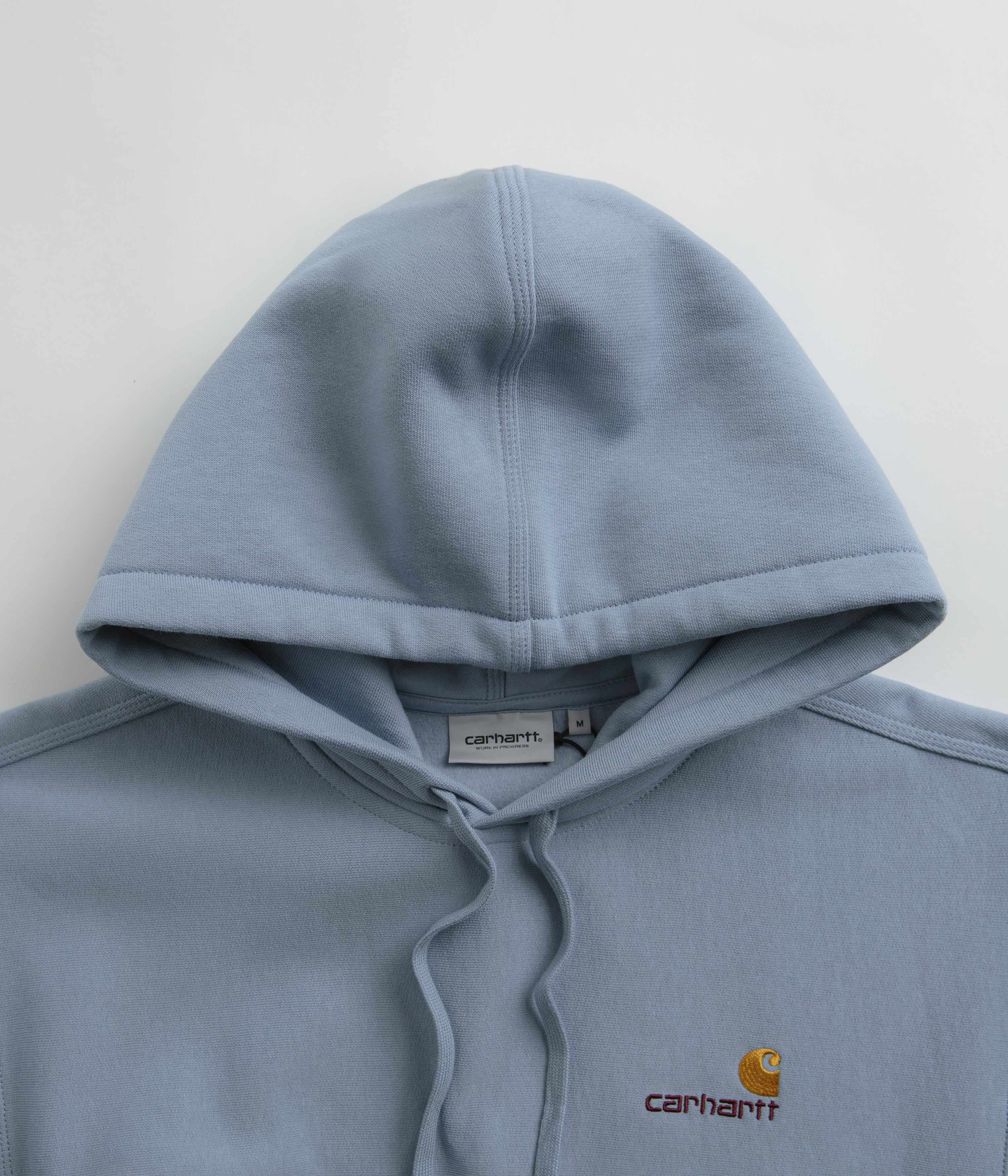 Carhartt American Script Hoodie for Men & Women - Soft Fleece Lined Pullover, Frosted Blue - Perfect for Casual Wear, Outdoor Activities & Work