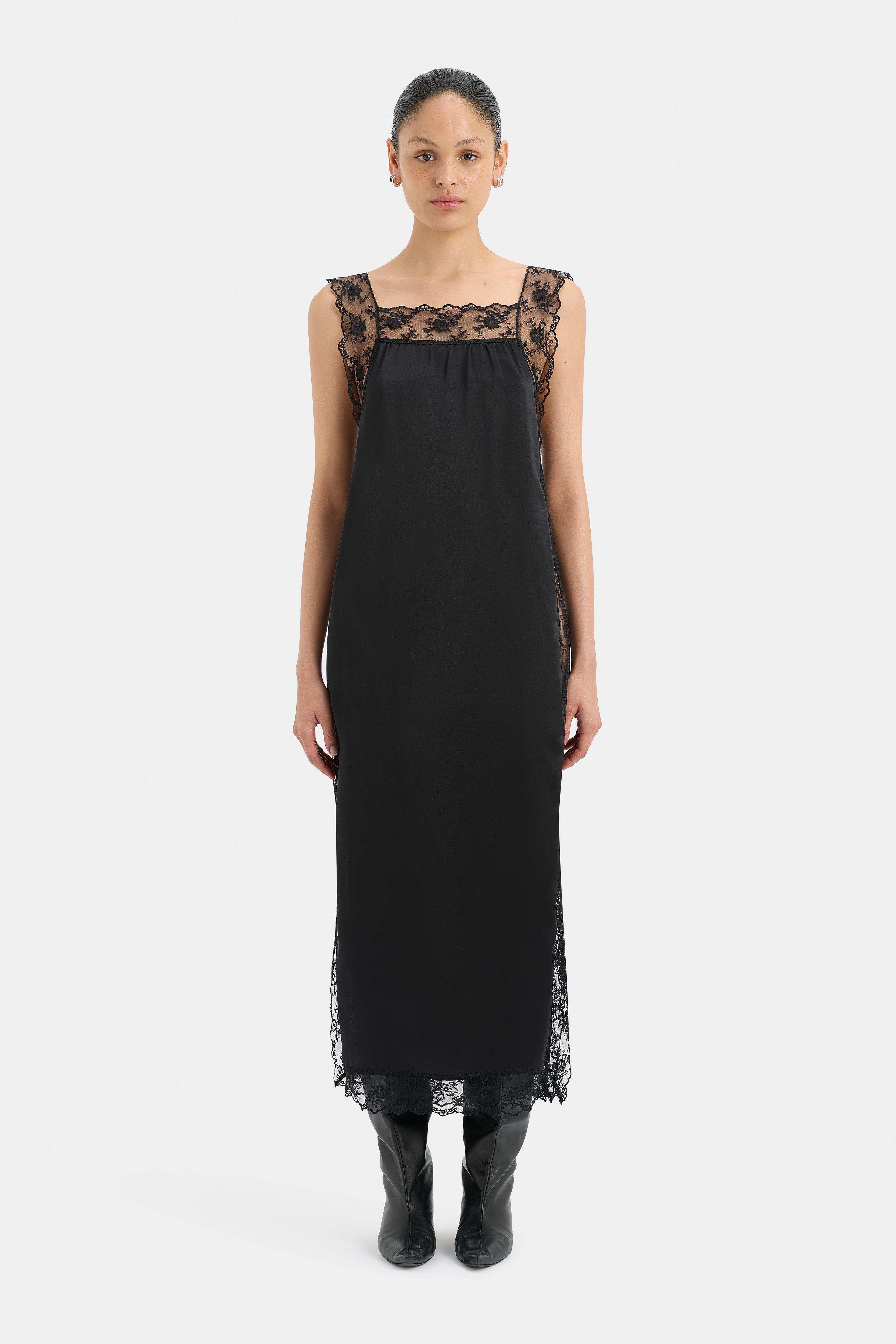 Aries Square Neck Lace Slip Dress - Elegant Women's Satin Nightgown for Sleepwear & Loungewear - Perfect for Valentine's Day, Anniversary Gifts or Special Occasions