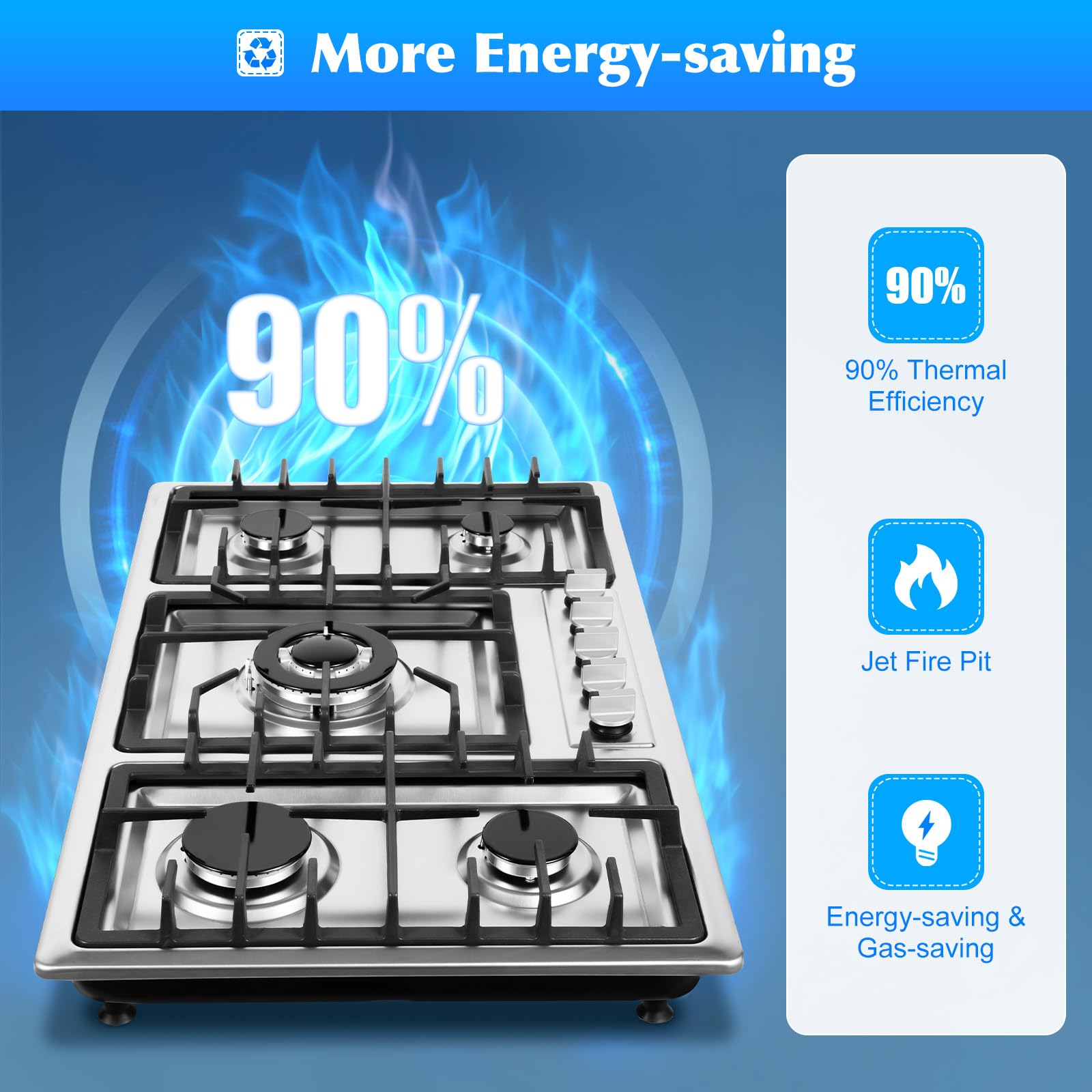 33.8 Inch 5-Burner Built-In Natural Gas Cooktop - Stainless Steel Surface & Cast Iron Grates with Electric Ignition & Flame Failure System (860x500mm) - Perfect for Modern Kitchens, Home Cooking & Professional Chefs