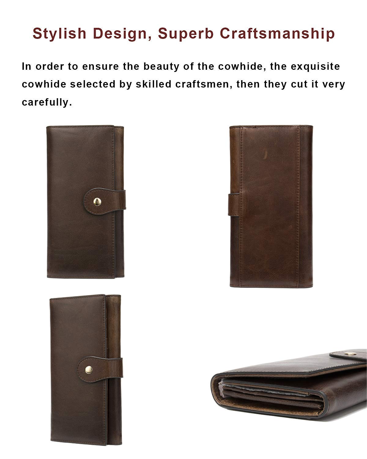 KELEEL Women's RFID Blocking Trifold Wallet - Genuine Leather Large Capacity Credit Card Holder with ID Window & Coin Pocket (Coffee) | Perfect for Travel, Shopping & Everyday Use