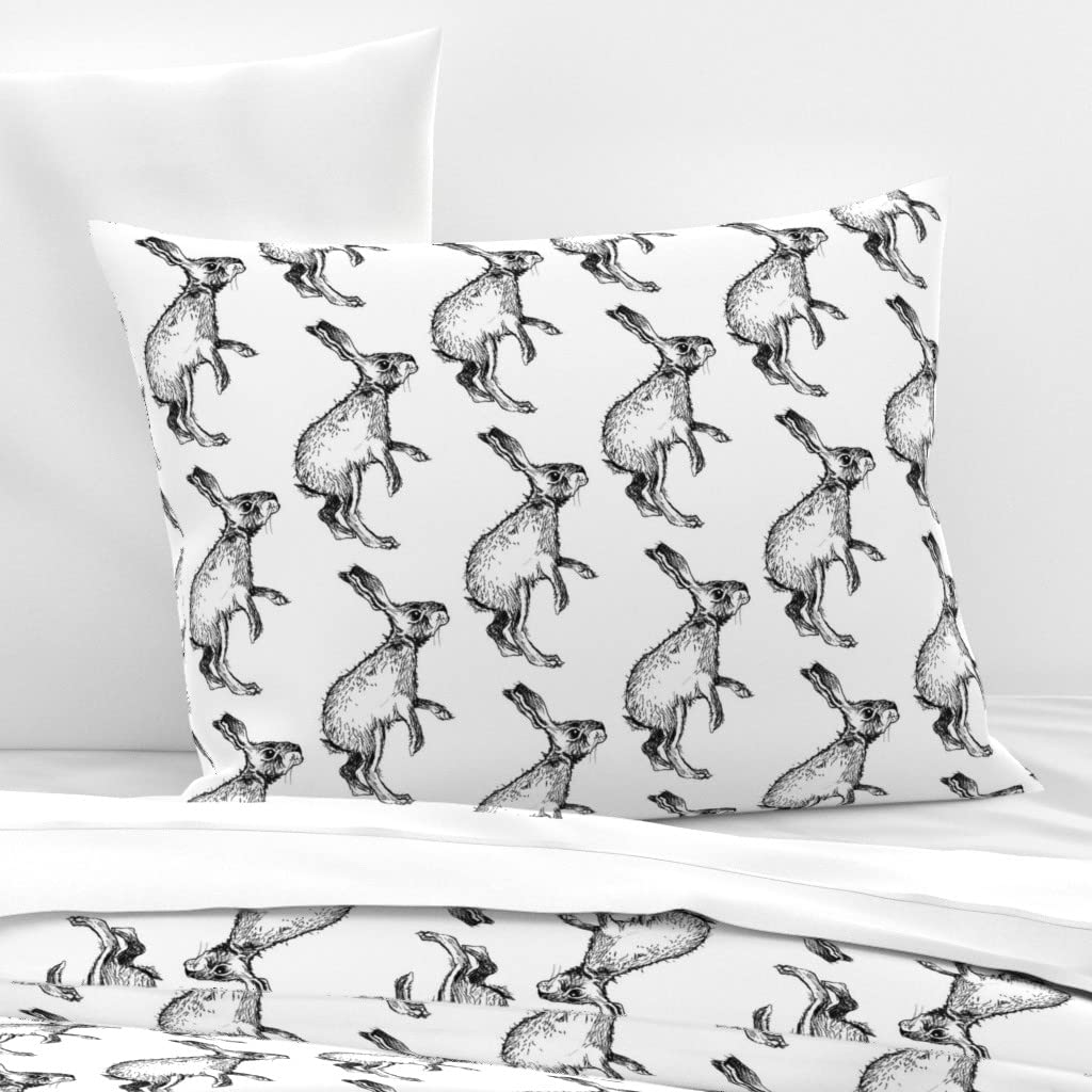 Custom Rabbit Bunny Easter Decor Cotton Sateen Sham - Standard Size Black White Nature Nursery Print Bedding | Perfect for Easter Decorations, Baby Nursery & Home Decor