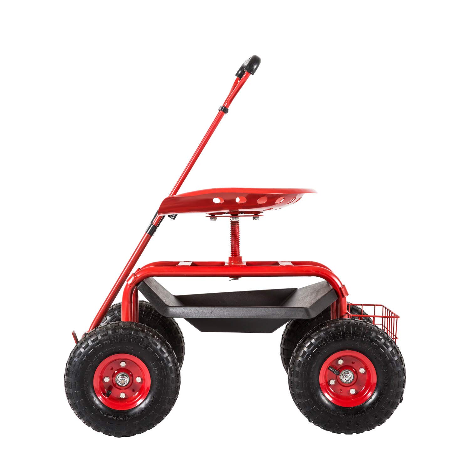 Kinfant Rolling Garden Cart Scooter Stool - Heavy Duty Wheeled Gardening Cart with Adjustable Handle & 360° Swivel Seat | Perfect for Outdoor Gardening, Landscaping & Yard Work (Red)