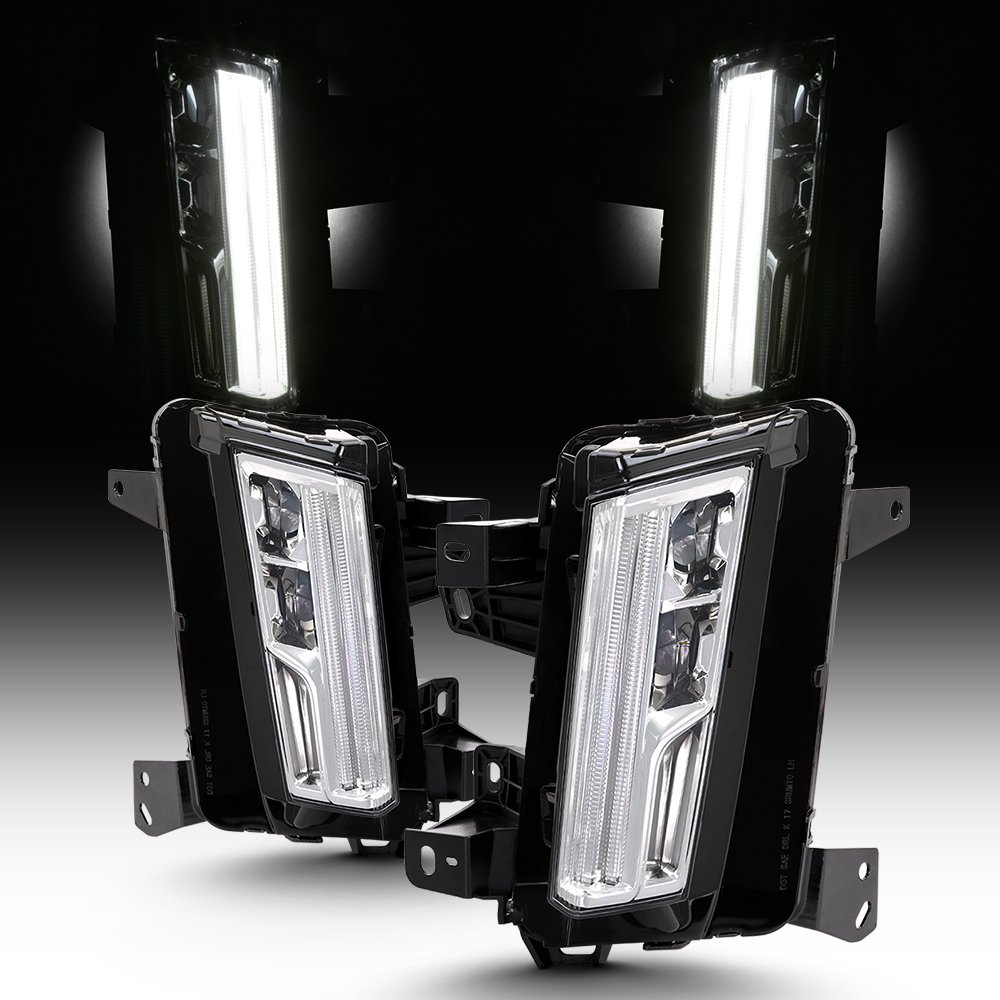AKKON Full LED Daytime Running Lights & Fog Lights for 2017-2019 Cadillac XT5 - Chrome Housing with Clear Lens (Complete Set) - Upgrade Your Car's Style & Visibility for Night Driving & Foggy Conditions