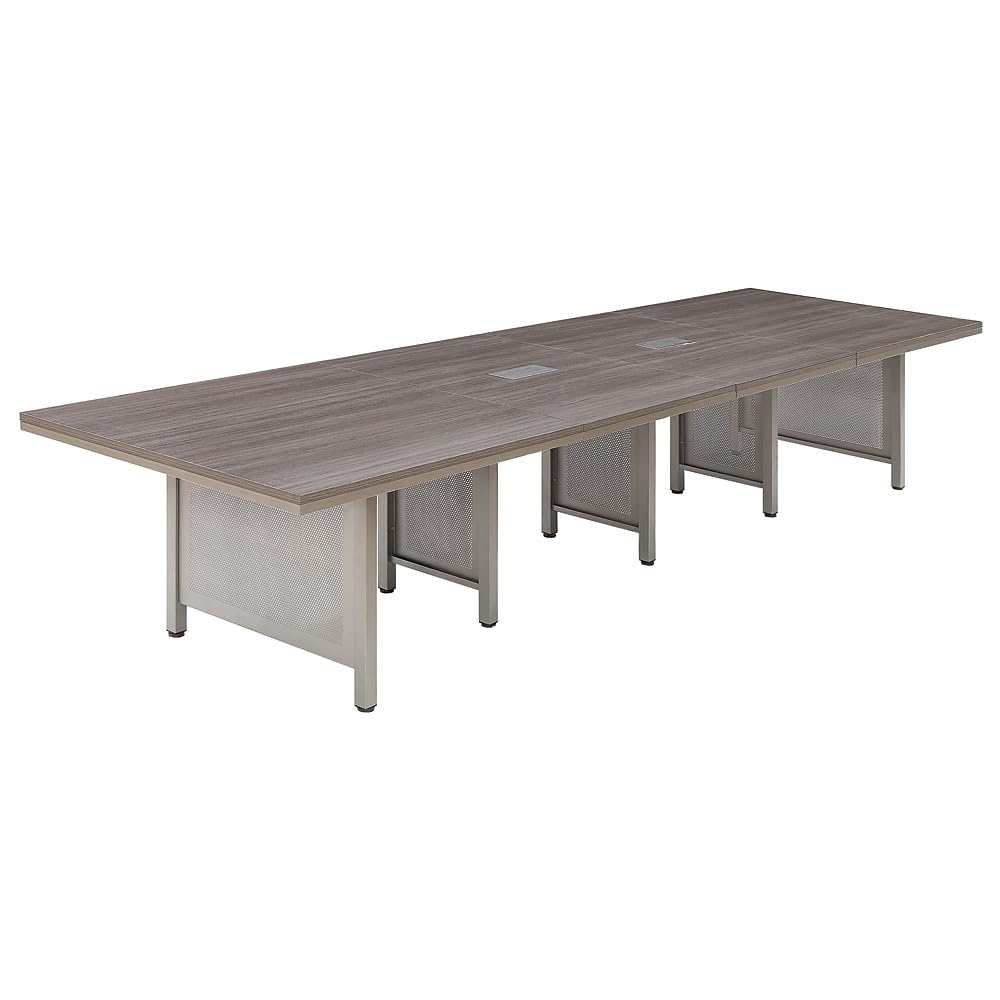 14' Expandable Conference Table with Built-in Power Module - Gray Laminate Office Meeting Table with Steel Legs - Durable Training & Conference Room Tables (47.24