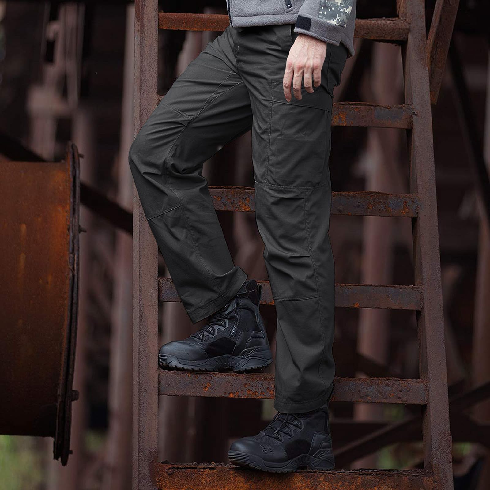 FREE SOLDIER Men's Tactical Cargo Pants - Water Resistant Ripstop Work Pants for Outdoor Hiking, Camping & Adventure | Lightweight Durable Military Style Pants for Men