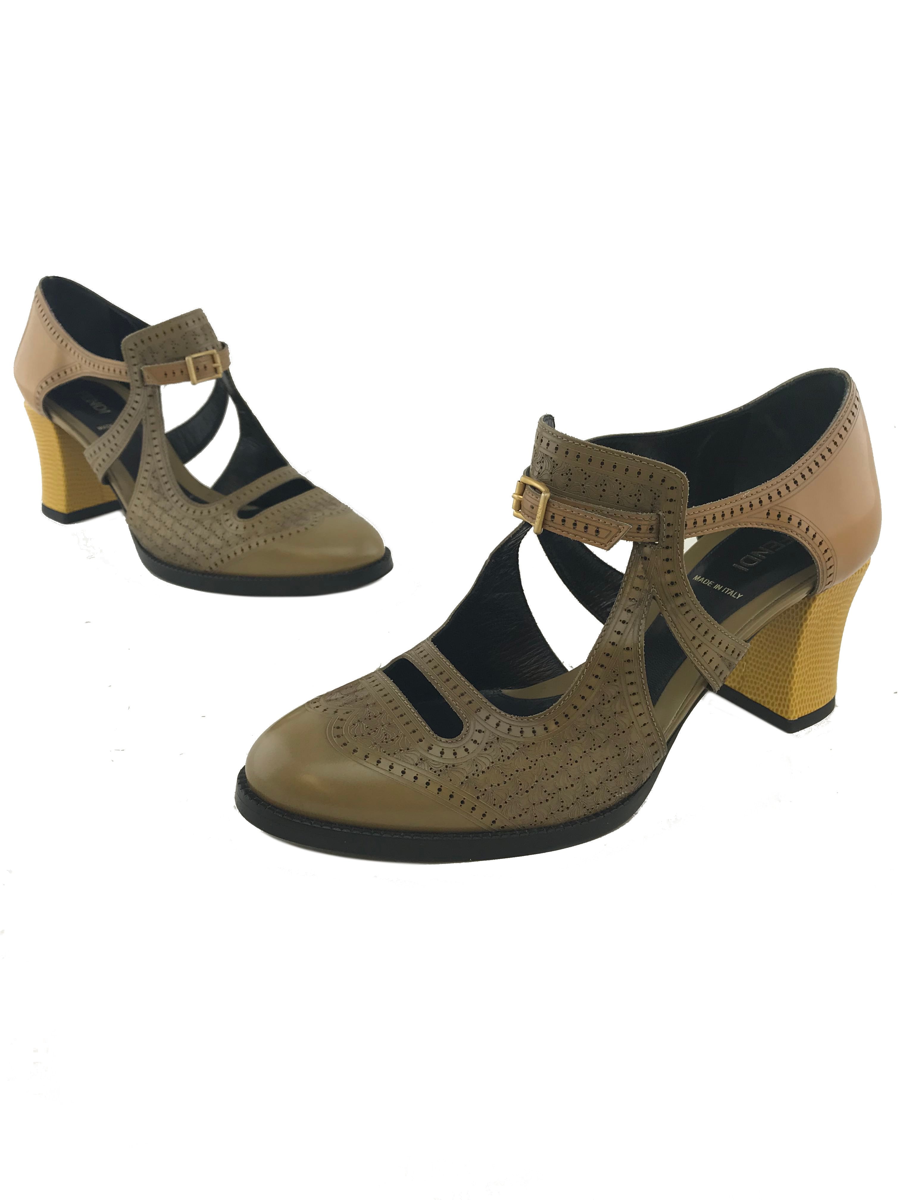 Fendi Chameleon Chunky Heel Wing Tip Pump Women's Shoes Size 9.5 | Luxury Designer High Heels for Office, Party & Special Occasions