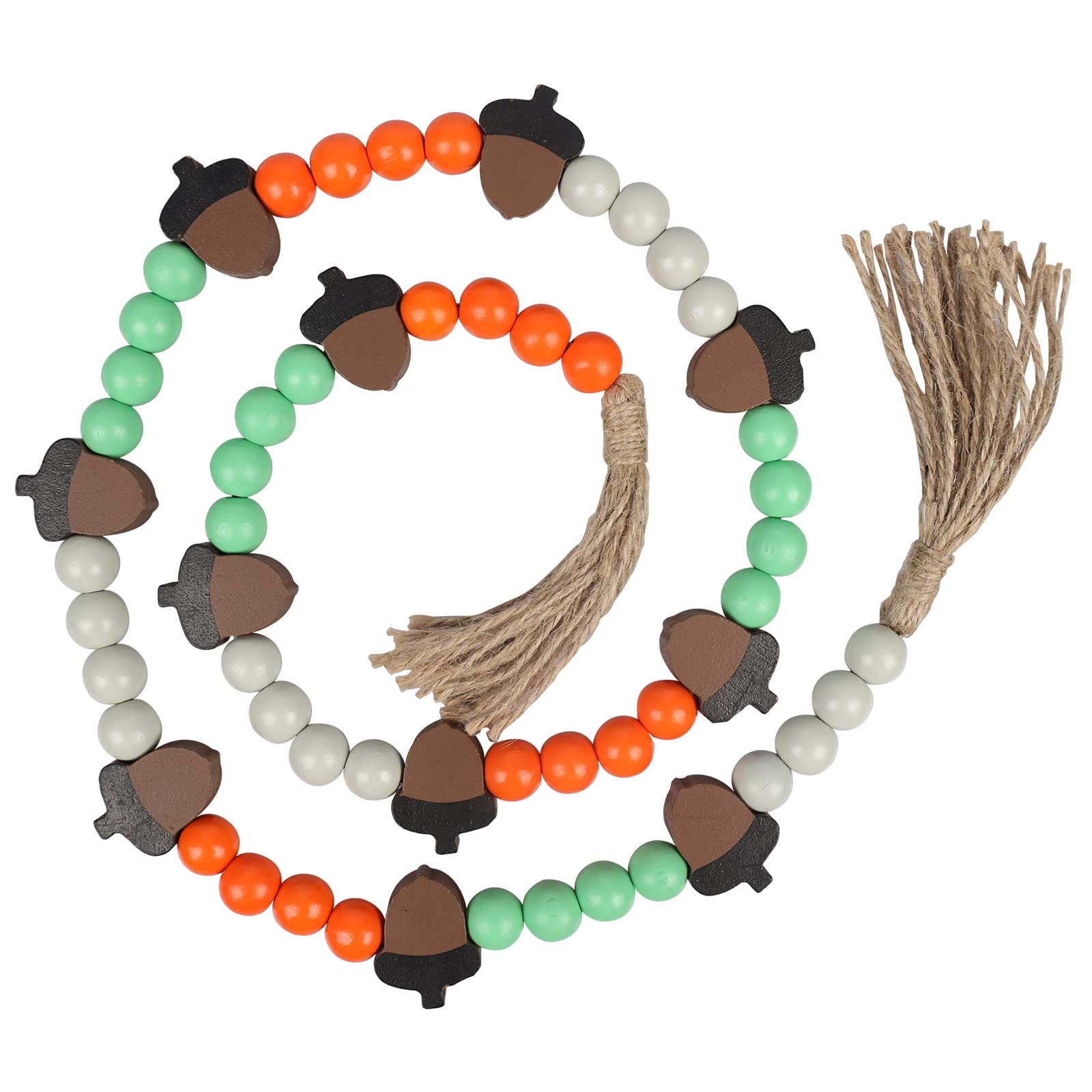 46 Inch Farmhouse Wooden Beads Garland with Tassels & Hazelnuts - Rustic Thanksgiving Decor for Home, Tiered Tray, Coffee Table, Wall & Basket - Boho Fall Harvest Decoration for Mantel, Entryway & Seasonal Display