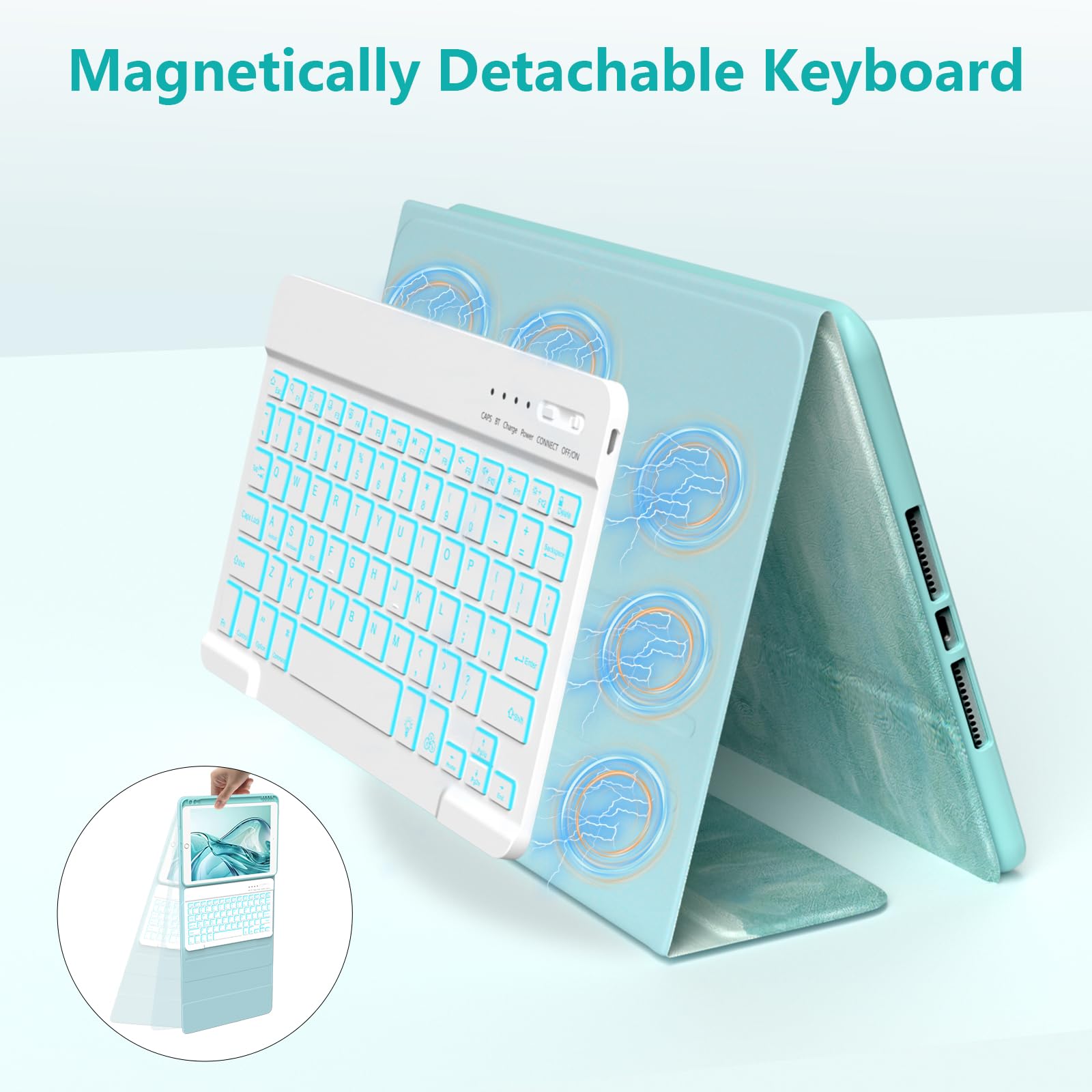 FUWANG Detachable Backlit Keyboard Case for iPad 9th/8th/7th Gen 10.2 inch, iPad Pro 10.5 & iPad Air 3rd Gen - 7 Color LED Backlight with Stand & Apple Pencil Holder | Perfect for Work, Study & Travel