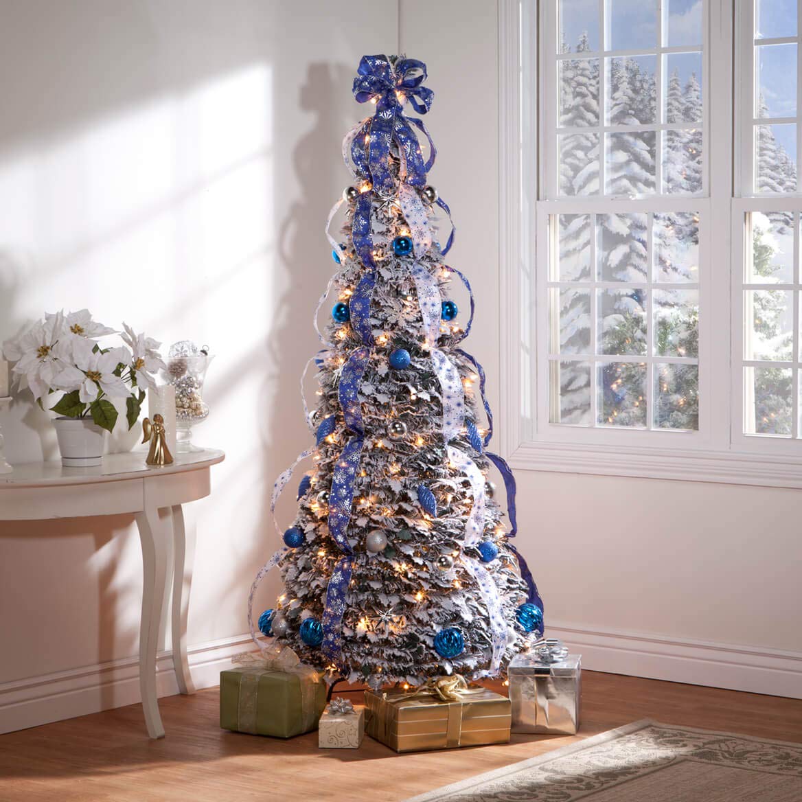 6' Snow Frosted Winter Style Pull-Up Christmas Tree by Holiday PeakTM - Perfect for Home, Office & Holiday Decorations