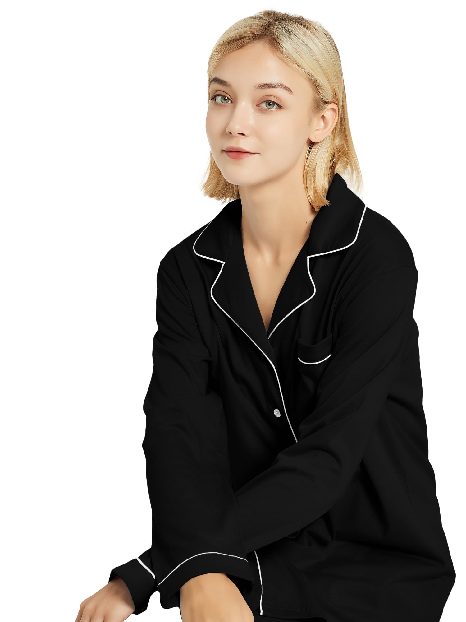 Soft Cotton Pajama Set for Women - Long Sleeve Sleepwear & Lounge Wear for Comfortable Nights