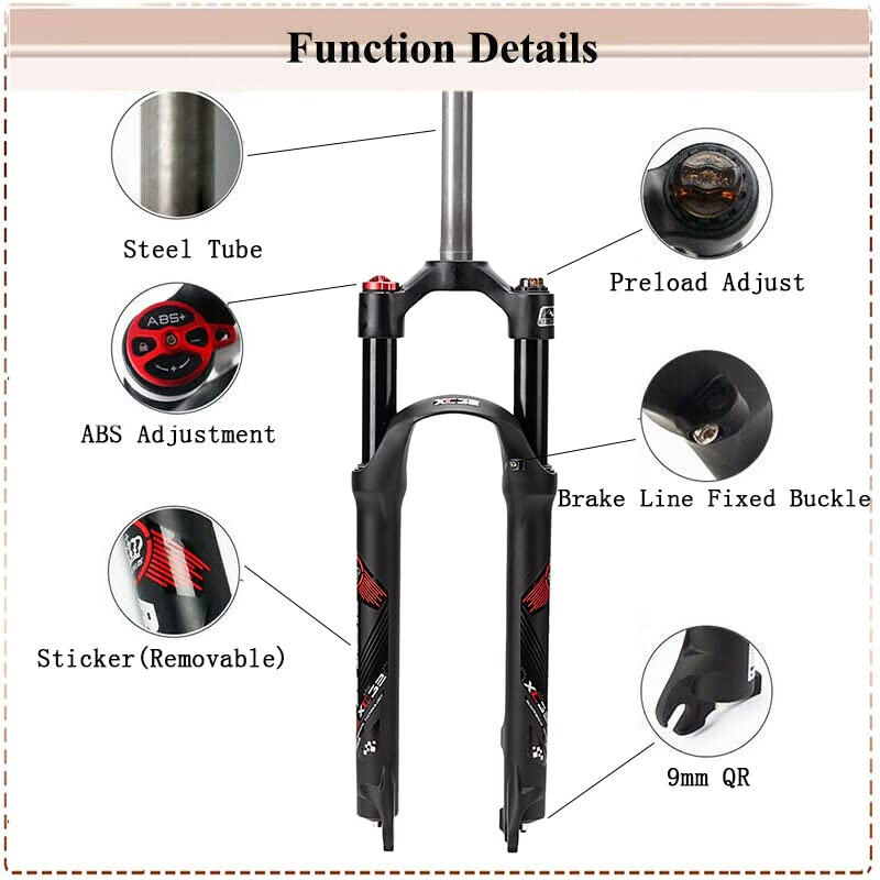 BUCKLOS 26/27.5/29 inch MTB Suspension Forks - 100mm Travel Mountain Bike Front Fork with Preload Adjustment, 28.6mm Threadless Steerer - Perfect for Trail Riding, Cross-Country & All-Mountain Biking