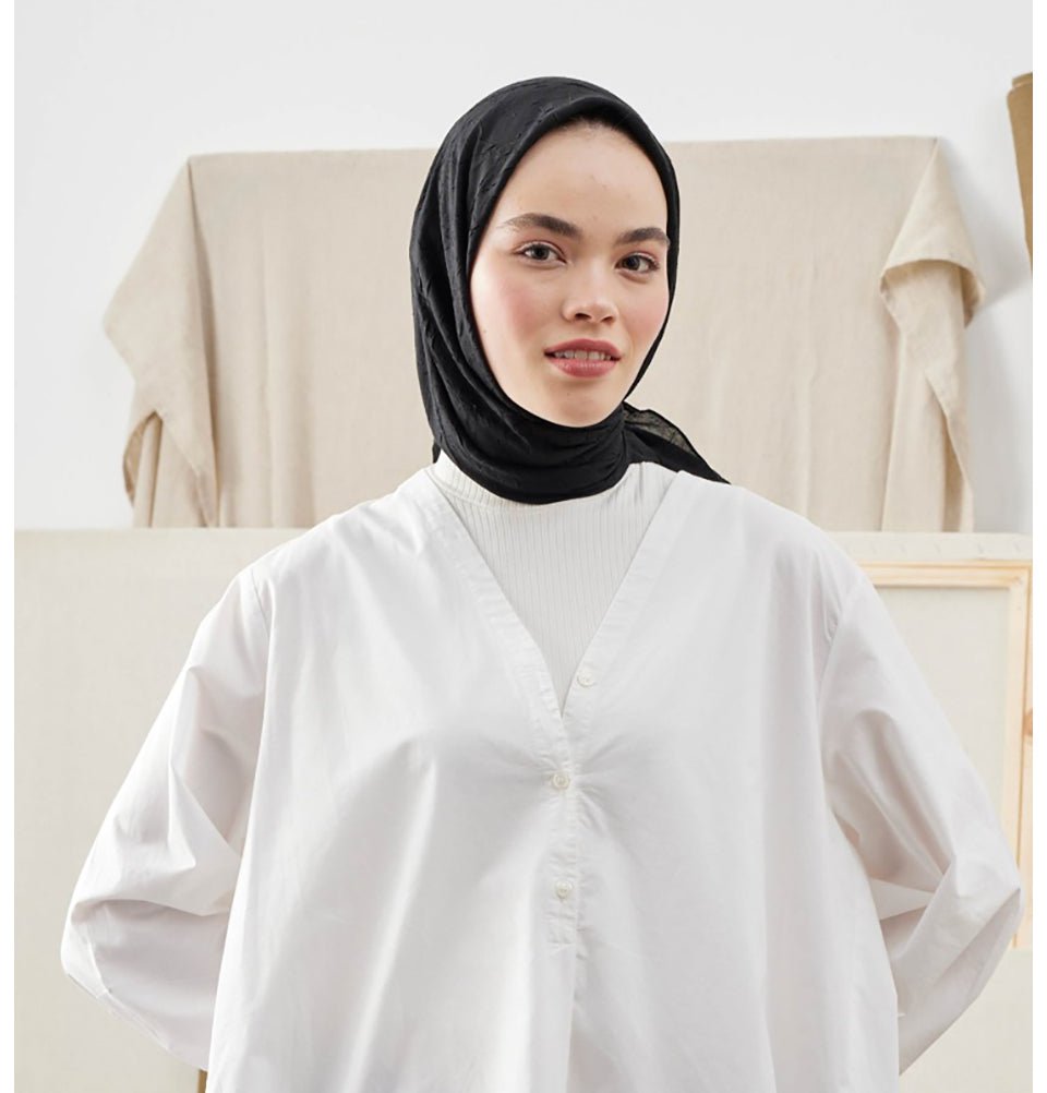 Breathable Bamboo Viscose Square Summer Hijab Scarf - Black | Lightweight & Comfortable Head Cover for Women | Perfect for Outdoor Activities, Travel & Daily Wear