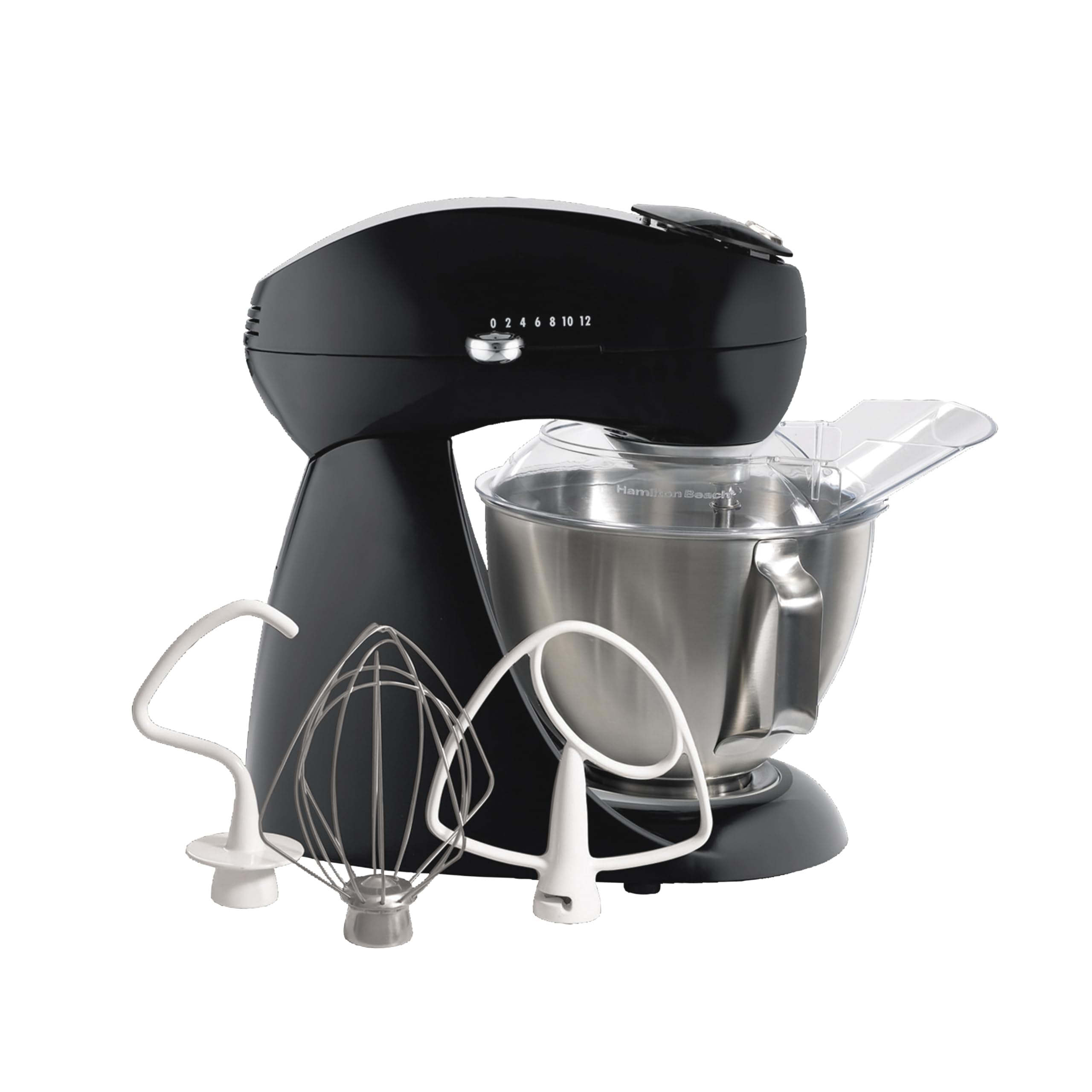 Hamilton Beach 12-Speed Electric Stand Mixer with Tilt-Head - 4.5 Quart Stainless Steel Bowl, All-Metal Construction & Pouring Shield - Perfect for Baking Cakes, Cookies & Bread Dough (Model 63227, Licorice Color)