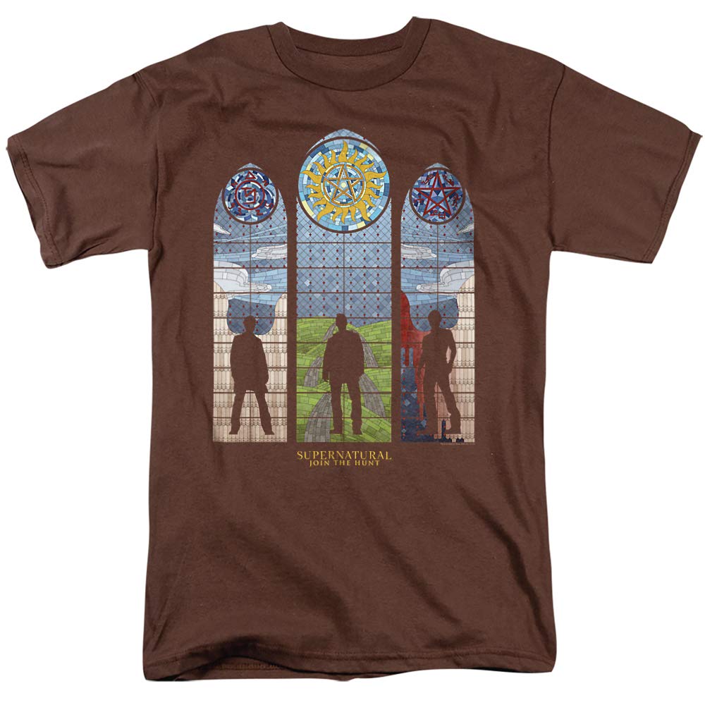 Supernatural Stained Glass Unisex T-Shirt for Men & Women | Soft Cotton Tee | Coffee Brown | Medium Size | Perfect for Halloween, Comic Con & TV Show Fans