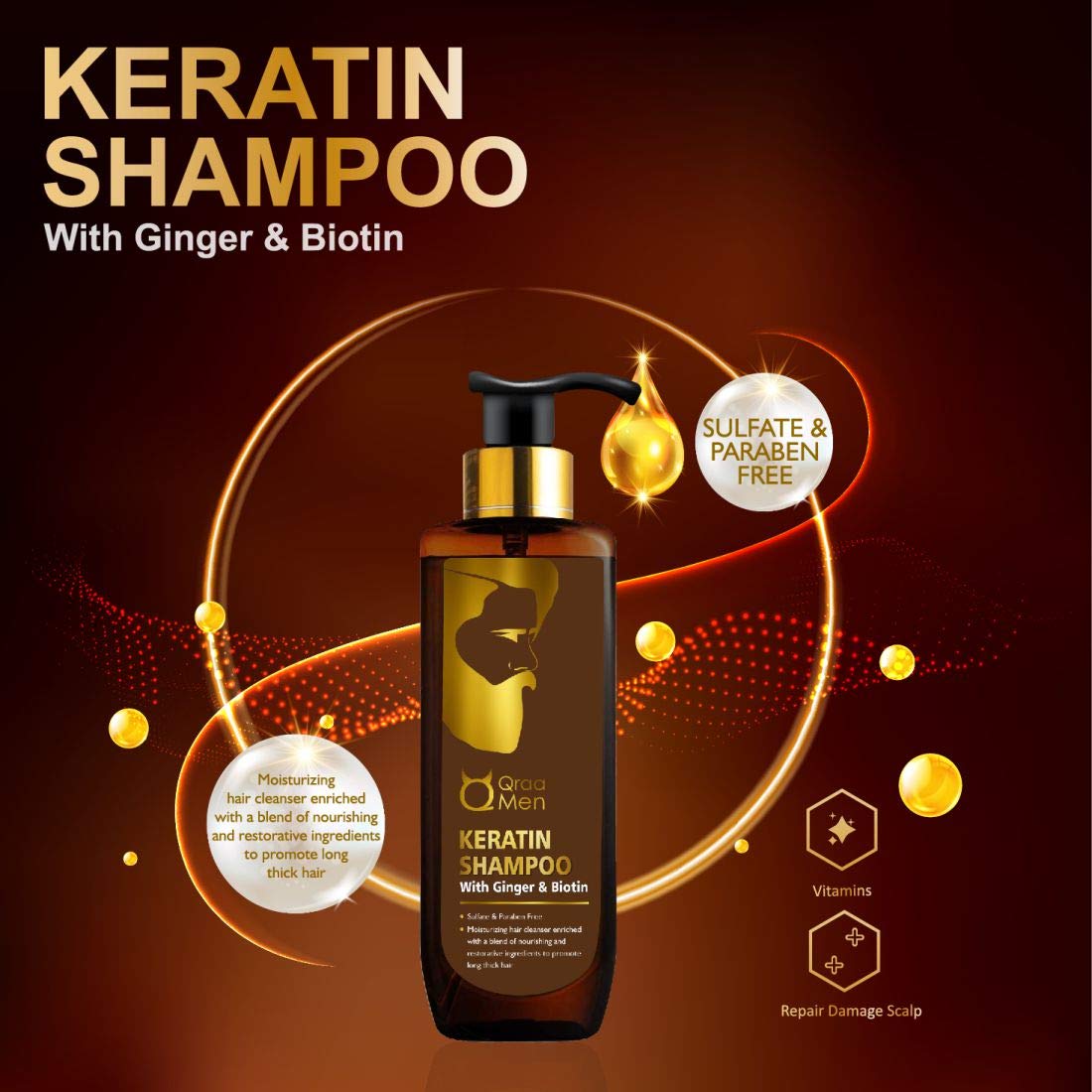 Qraa Men's Keratin Shampoo & Conditioner Set with Ginger & Biotin - Hair Growth Treatment for Thick, Nourished, Dry & Damaged Hair - Daily Use for Stronger, Healthier Locks at Home or Salon