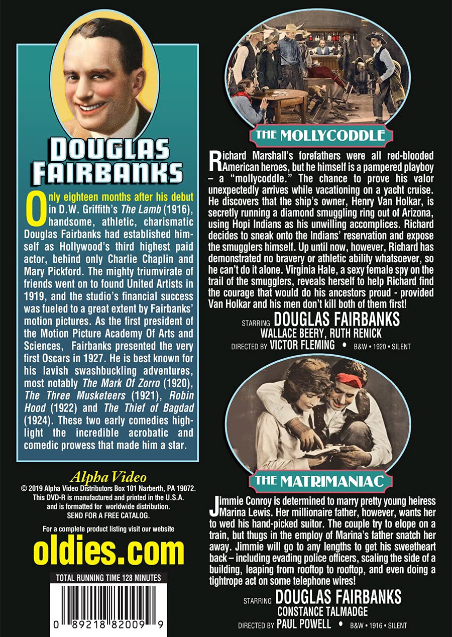Douglas Fairbanks Double Feature: The Mollycoddle & The Matrimaniac - Classic Silent Film Collection for Movie Enthusiasts | Perfect for Film Studies, Vintage Cinema Nights, and Classic Hollywood Fans