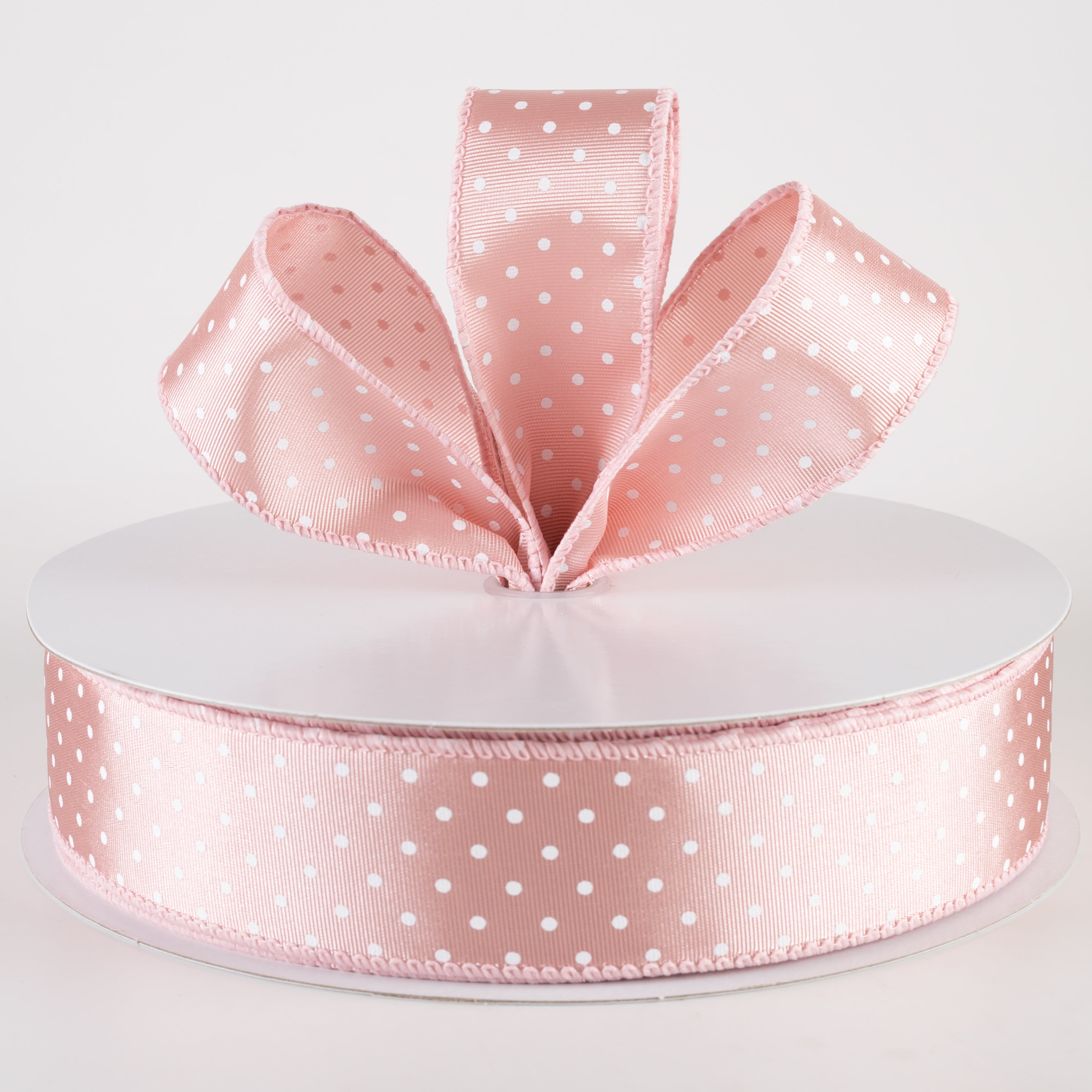 1.5 Inch Ribbed Satin & White Microdot Ribbon - Blush Pink (50 Yards) for Gift Wrapping, Wedding Decorations, and DIY Crafts